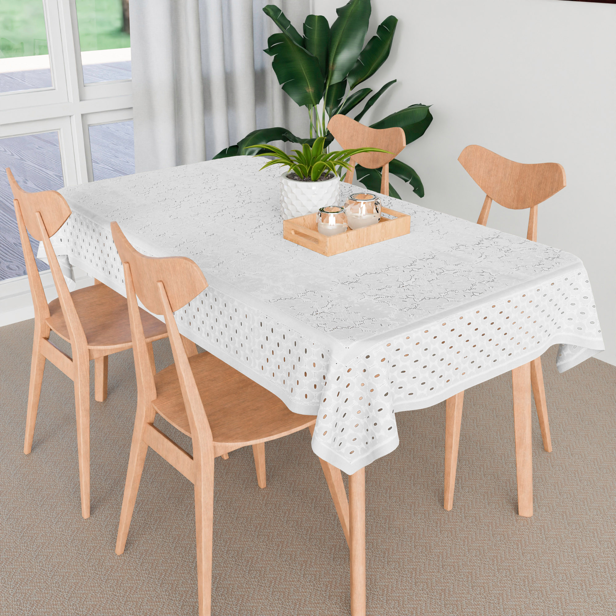 Kuber Industries Table Cover  Net Tabletop Cover  Table Linen Cover  Table Cloth Cover  Table Cover for Kitchen  Table Cover for Hall Dcor  Self Flower Valley-Design  45x70 Inch  White