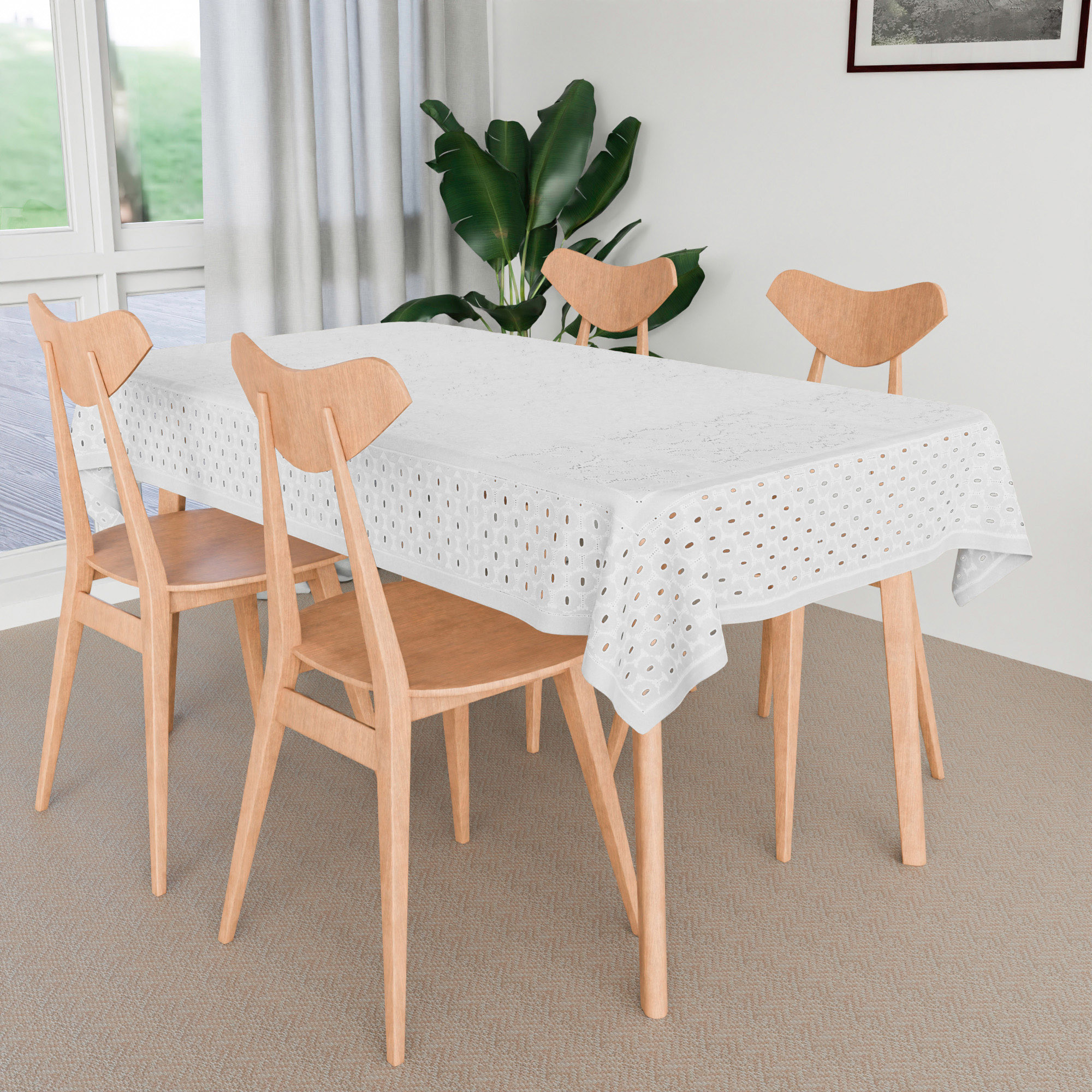 Kuber Industries Table Cover  Net Tabletop Cover  Table Linen Cover  Table Cloth Cover  Table Cover for Kitchen  Table Cover for Hall Dcor  Self Flower Valley-Design  45x70 Inch  White