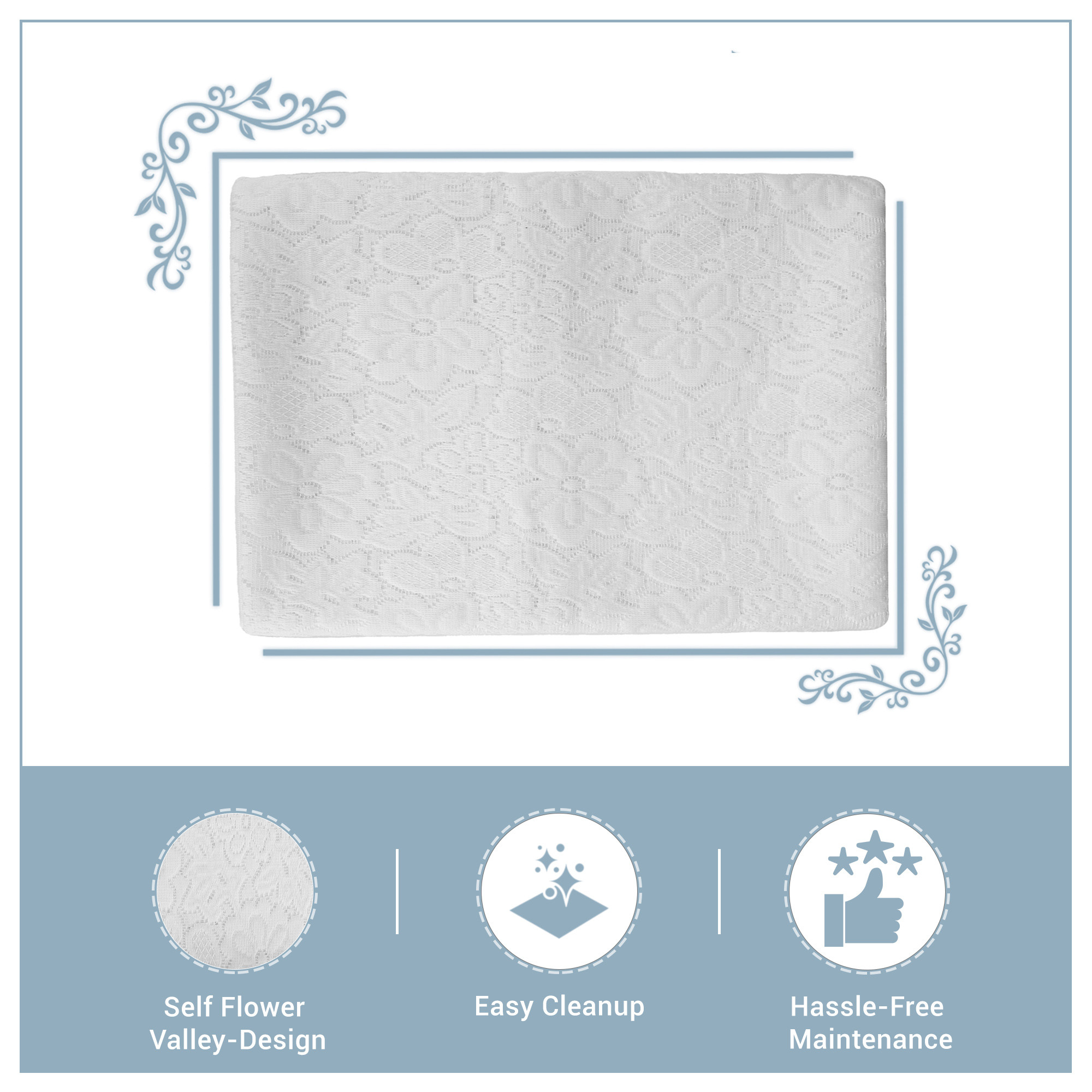 Kuber Industries Table Cover  Net Tabletop Cover  Table Linen Cover  Table Cloth Cover  Table Cover for Kitchen  Table Cover for Hall Dcor  Self Flower Valley-Design  45x70 Inch  White