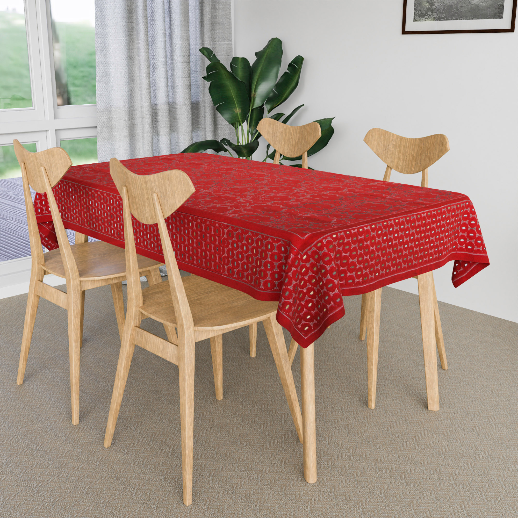 Kuber Industries Table Cover  Net Tabletop Cover  Table Linen Cover  Table Cloth Cover  Table Cover for Kitchen  Table Cover for Hall Dcor  Self Flower Valley-Design  45x70 Inch  Maroon