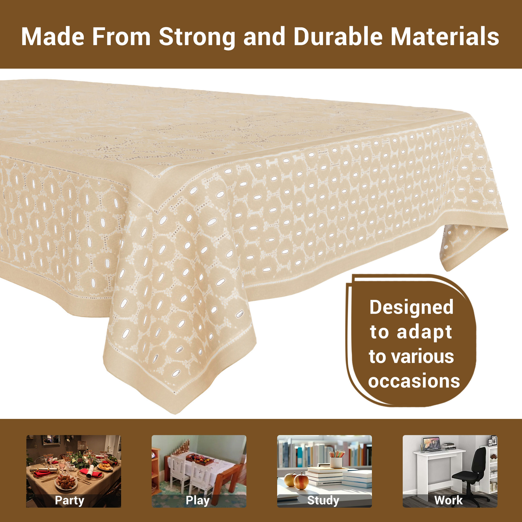 Kuber Industries Table Cover  Net Tabletop Cover  Table Linen Cover  Table Cloth Cover  Table Cover for Kitchen  Table Cover for Hall Dcor  Self Flower Valley-Design  45x70 Inch  Cream