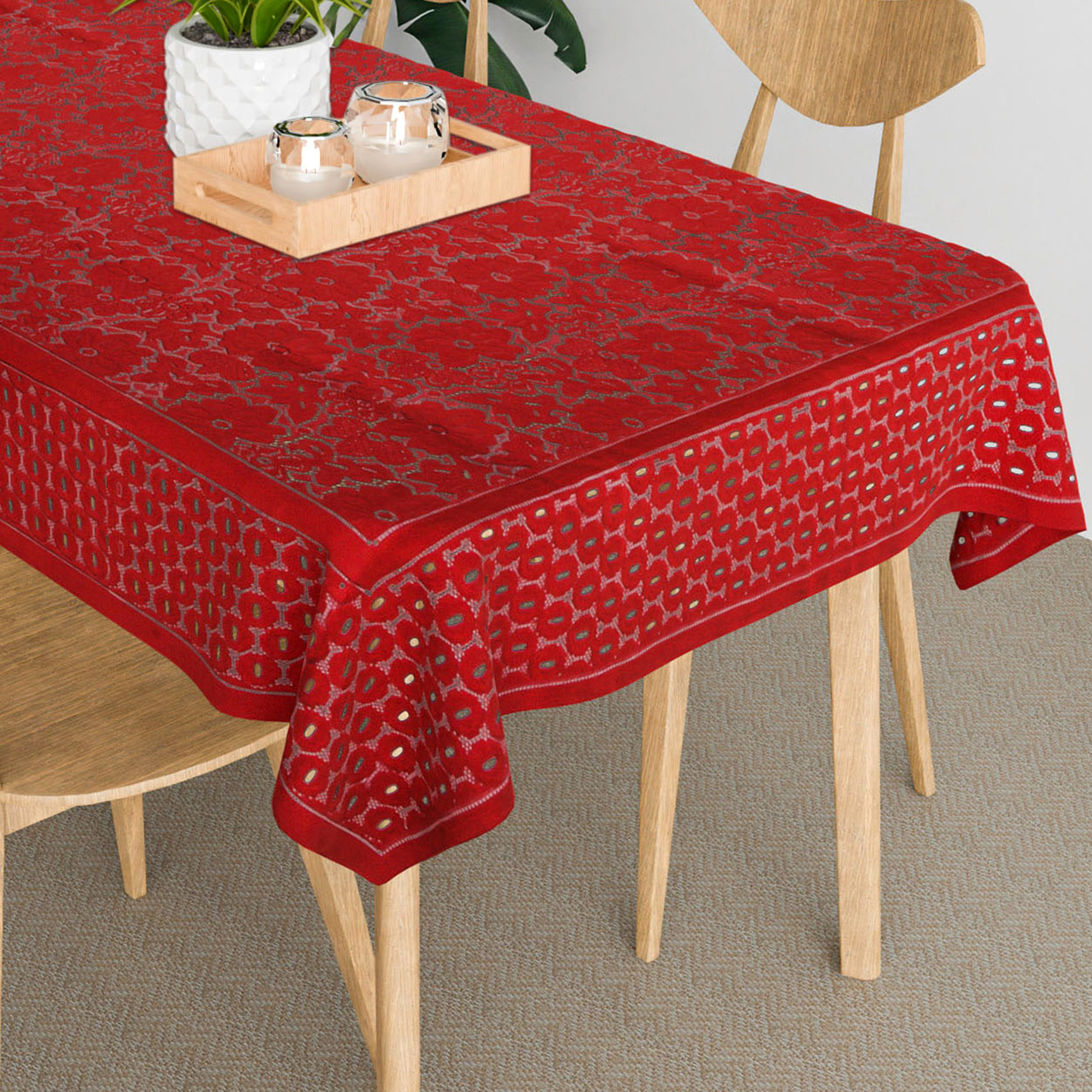 Kuber Industries Table Cover | Net Tabletop Cover | Table Linen Cover | Table Cloth Cover | Table Cover for Kitchen | Table Cover for Hall Décor | Self Flower Valley-Design | 45x70 Inch | Maroon