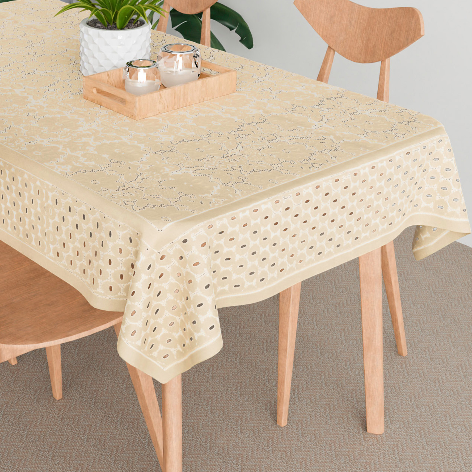Kuber Industries Table Cover | Net Tabletop Cover | Table Linen Cover | Table Cloth Cover | Table Cover for Kitchen | Table Cover for Hall Décor | Self Flower Valley-Design | 45x70 Inch | Cream