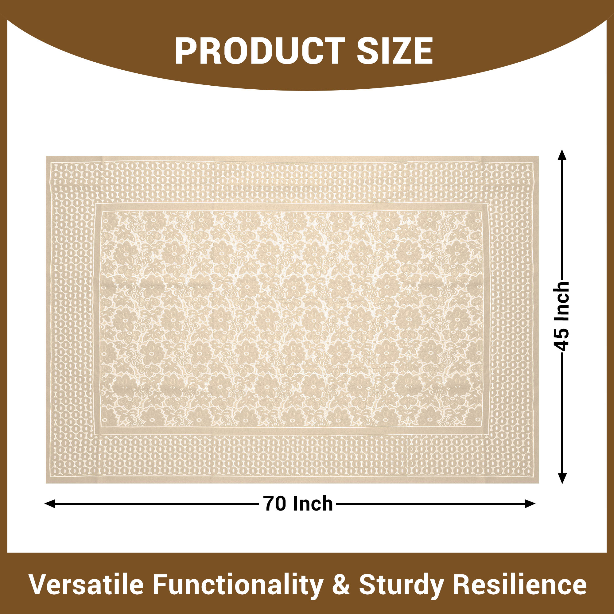 Kuber Industries Table Cover | Net Tabletop Cover | Table Linen Cover | Table Cloth Cover | Table Cover for Kitchen | Table Cover for Hall Décor | Self Flower Valley-Design | 45x70 Inch | Cream