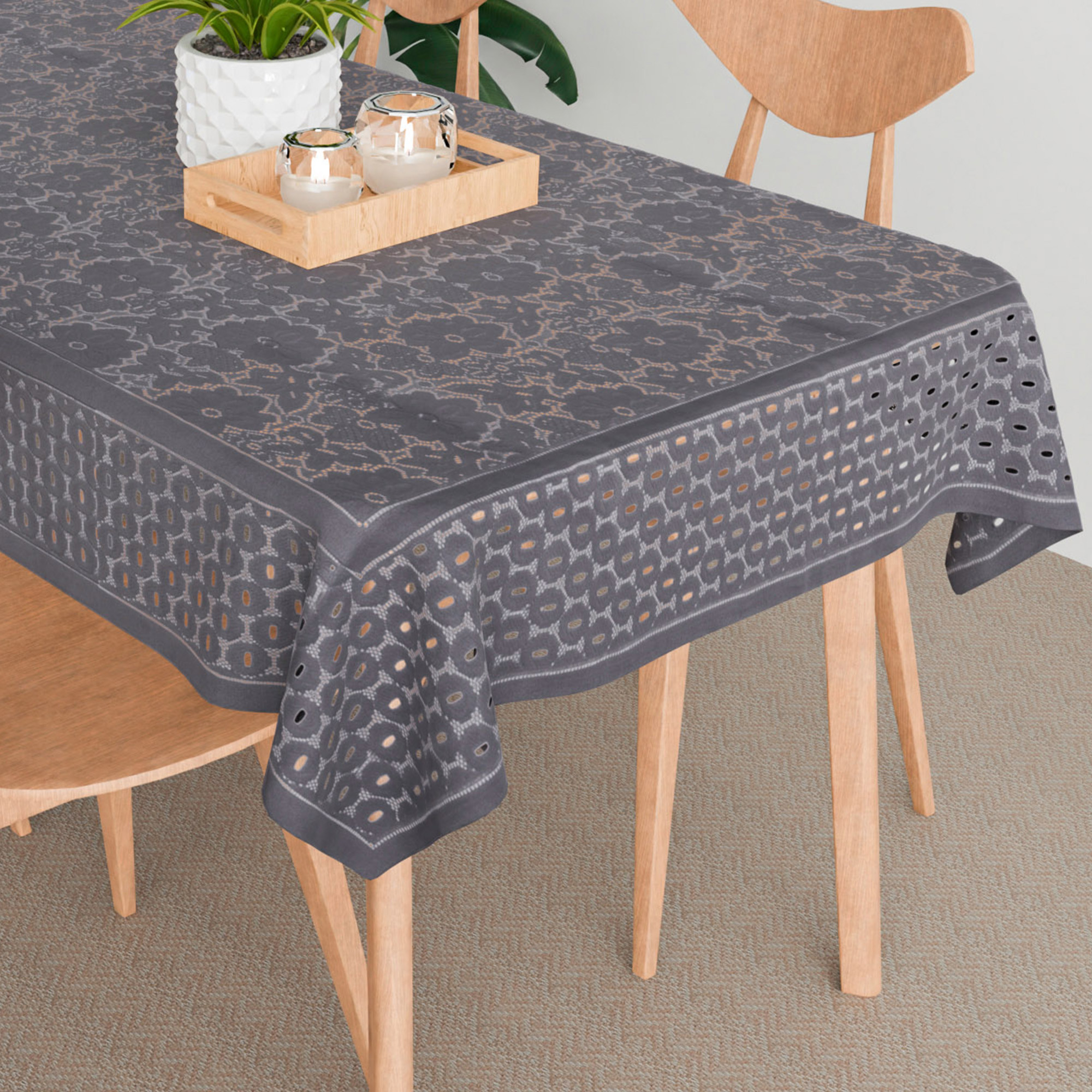 Kuber Industries Table Cover | Net Tabletop Cover | Table Linen Cover | Table Cloth Cover | Table Cover for Kitchen | Table Cover for Hall Décor | Self Flower Valley-Design | 45x70 Inch | Gray