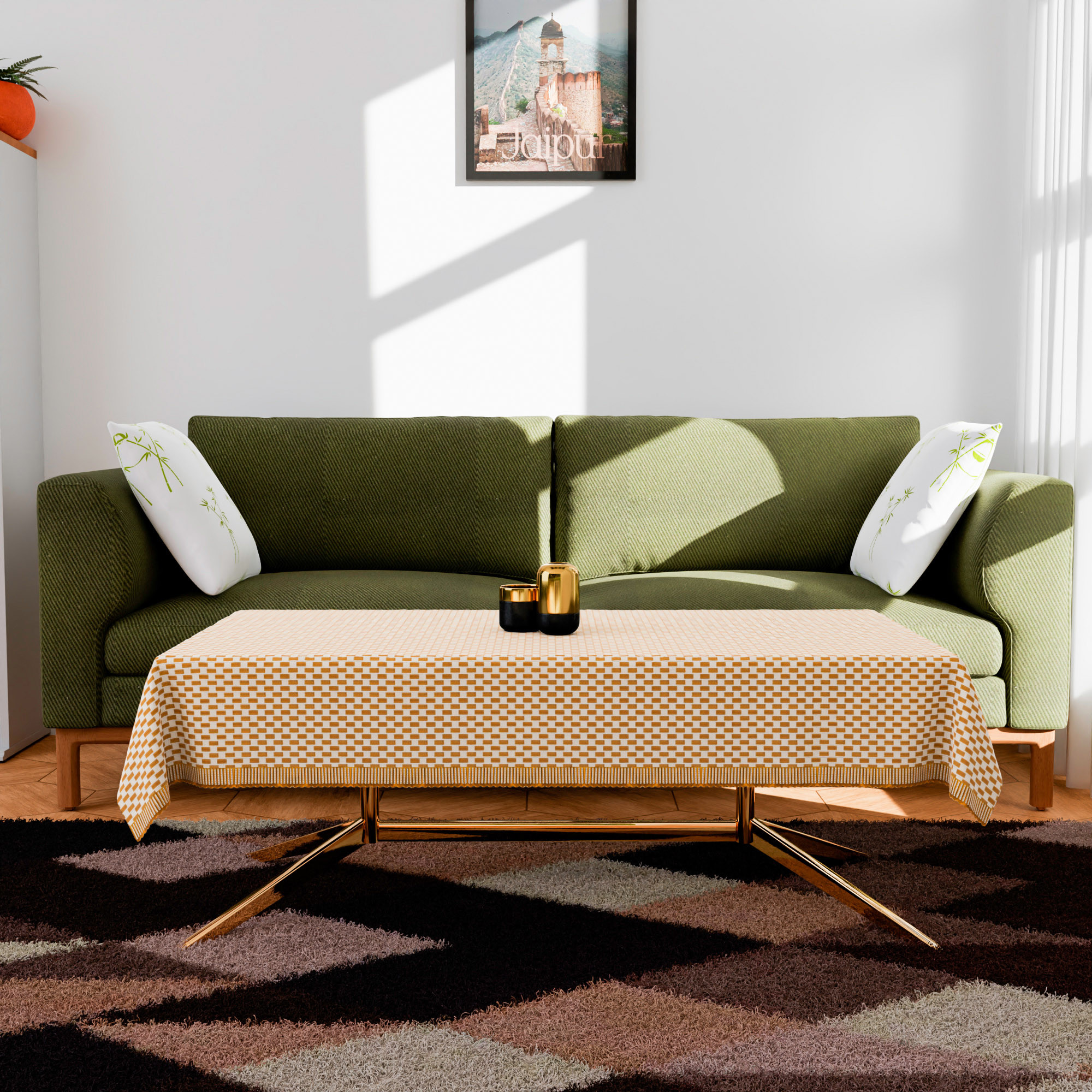 Kuber Industries Table Cover  Polyvinyl Dining Table Cloth Cover  Center Table Cover  Table Cover for Kitchen Table  Lining Table Cover for Hall Dcor  36x54 Inch  Golden