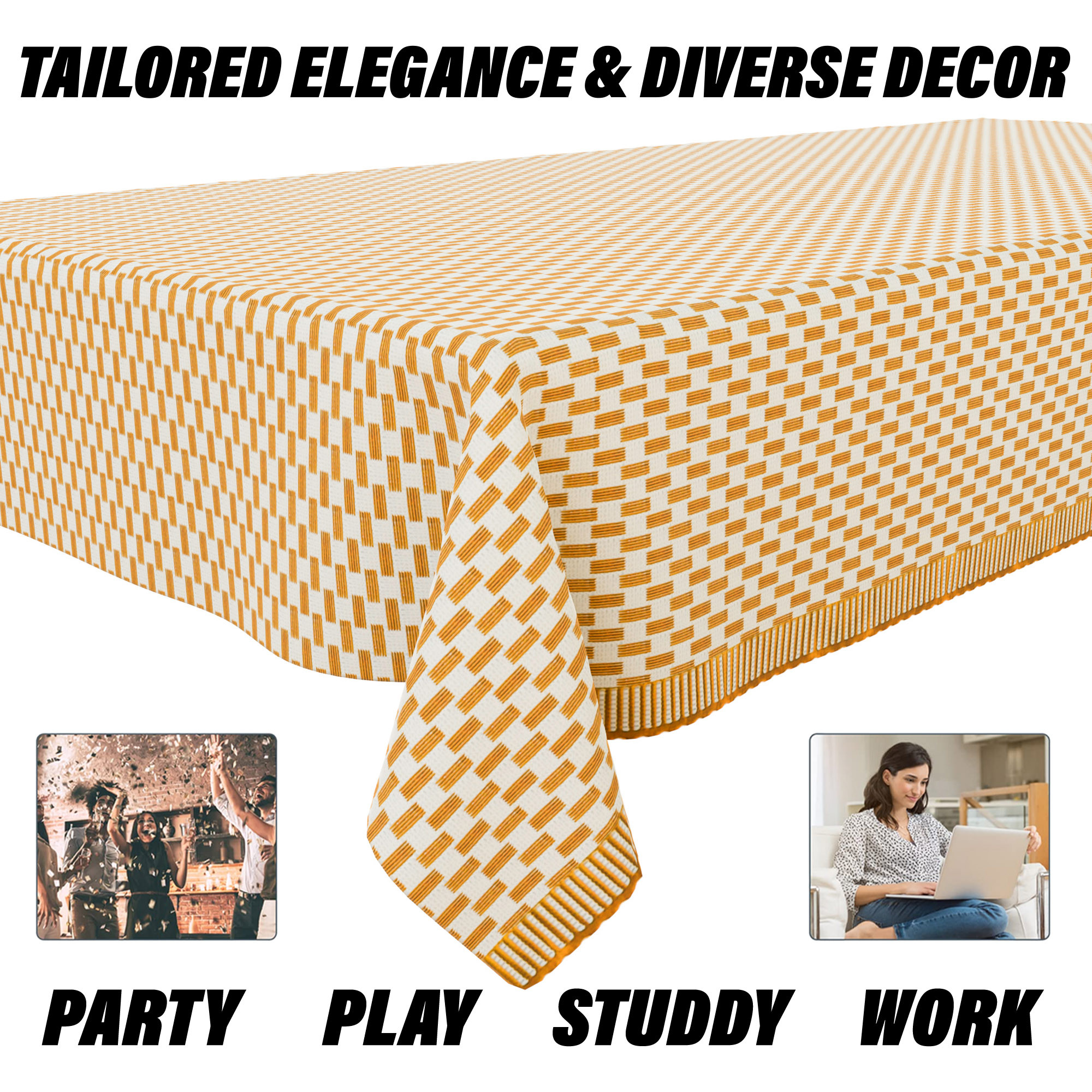 Kuber Industries Table Cover  Polyvinyl Dining Table Cloth Cover  Center Table Cover  Table Cover for Kitchen Table  Lining Table Cover for Hall Dcor  36x54 Inch  Golden