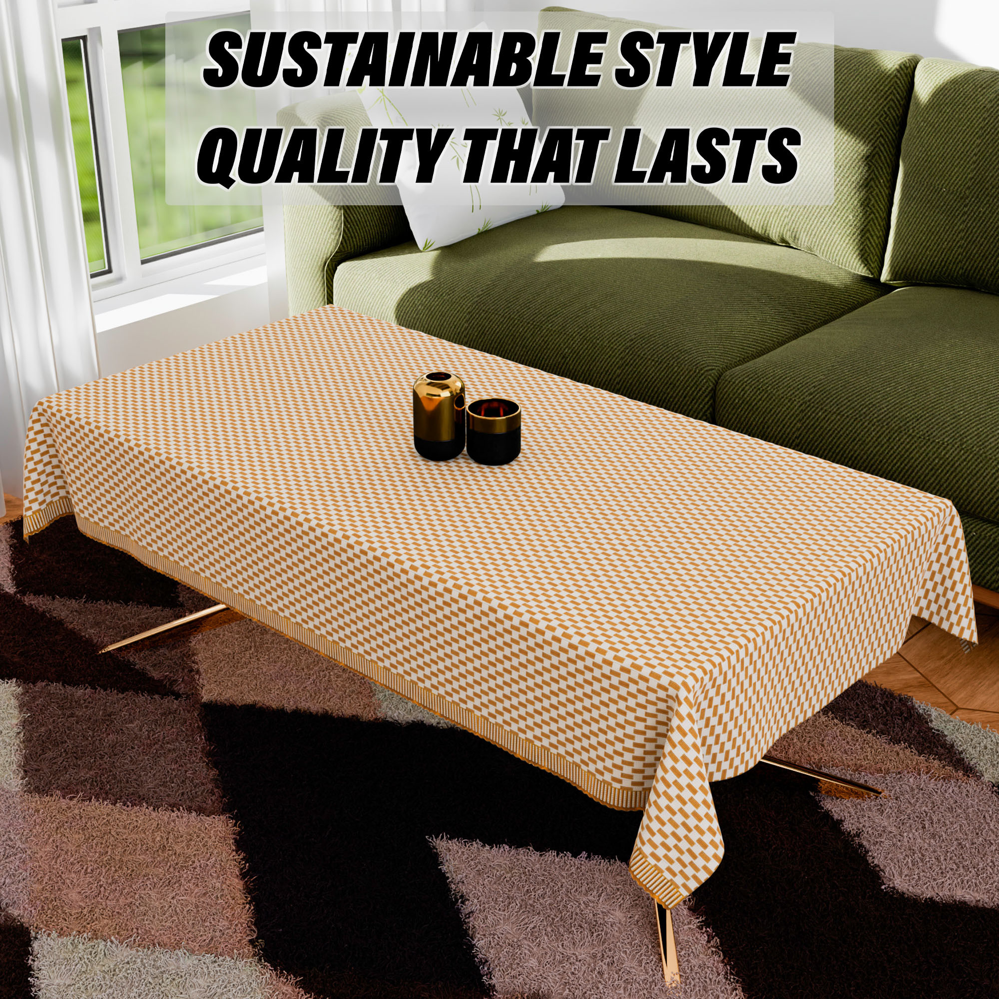 Kuber Industries Table Cover  Polyvinyl Dining Table Cloth Cover  Center Table Cover  Table Cover for Kitchen Table  Lining Table Cover for Hall Dcor  36x54 Inch  Golden
