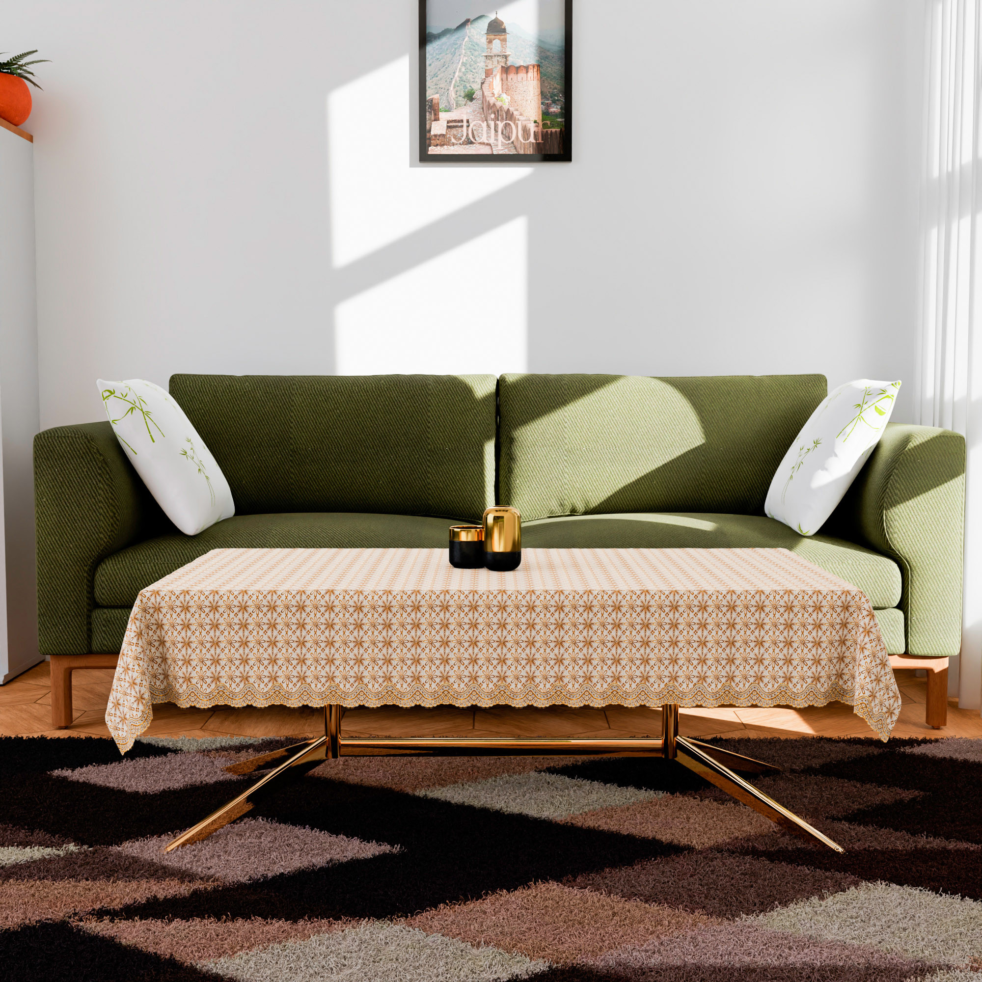 Kuber Industries Table Cover  Polyvinyl Dining Table Cloth Cover  Center Table Cover  Table Cover for Kitchen Table  Embossed Flower Table Cover for Hall Dcor  36x54 Inch  Golden