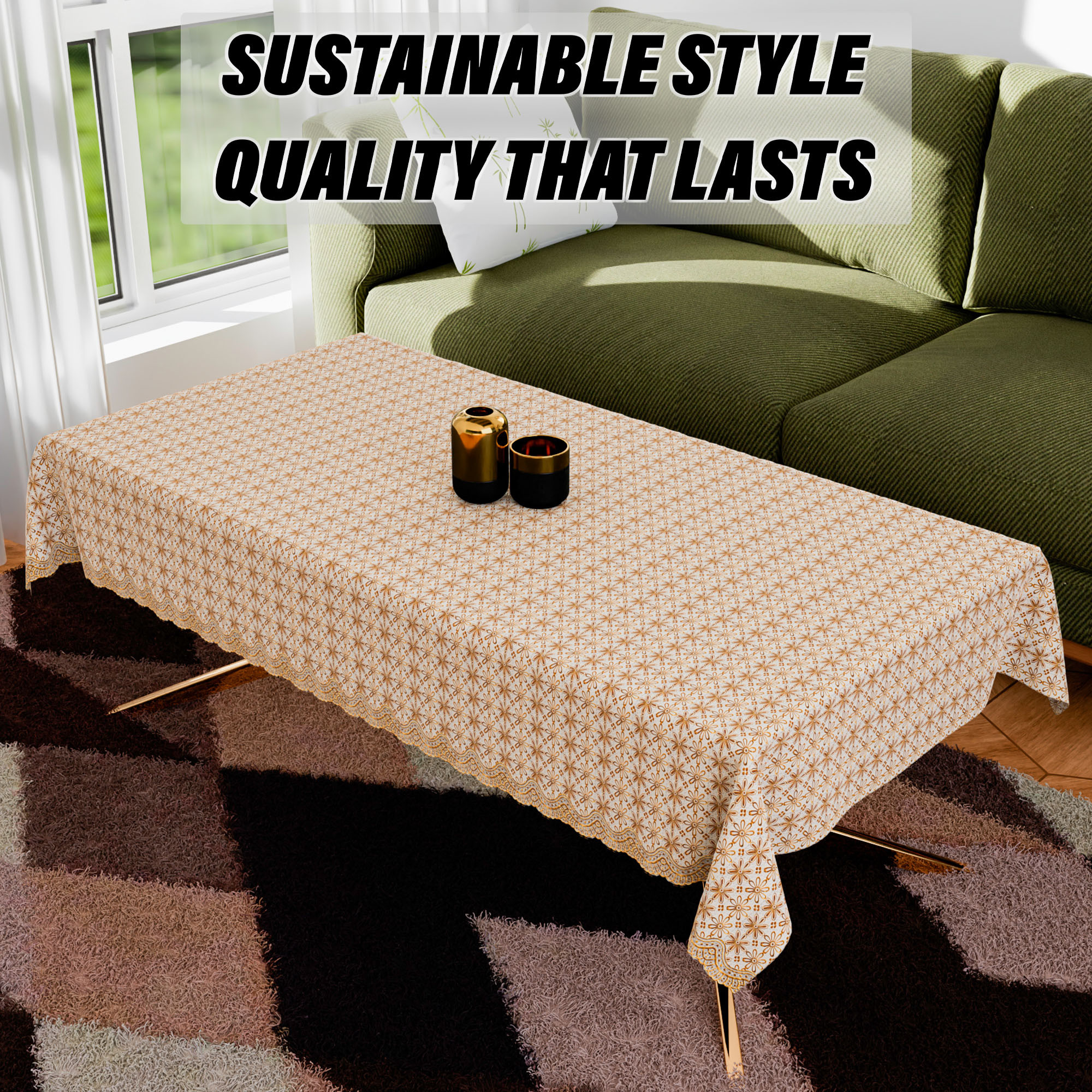 Kuber Industries Table Cover  Polyvinyl Dining Table Cloth Cover  Center Table Cover  Table Cover for Kitchen Table  Embossed Flower Table Cover for Hall Dcor  36x54 Inch  Golden