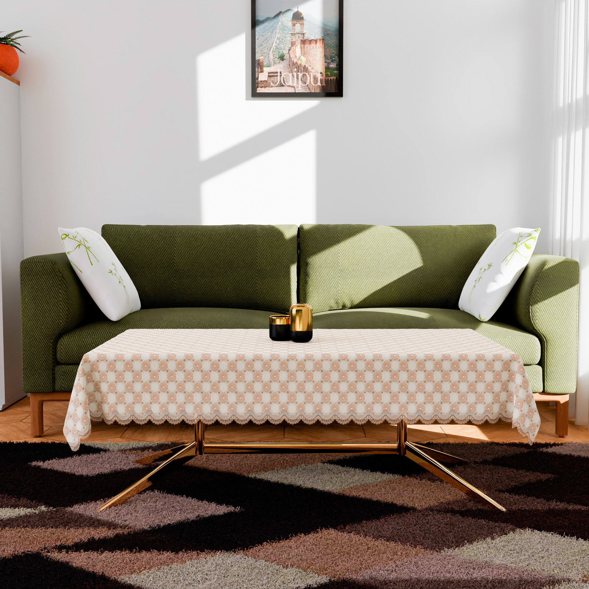 Kuber Industries Table Cover  Polyvinyl Dining Table Cloth Cover  Center Table Cover  Table Cover for Kitchen Table  Flower Maiva Table Cover for Hall Dcor  36x54 Inch  Brown