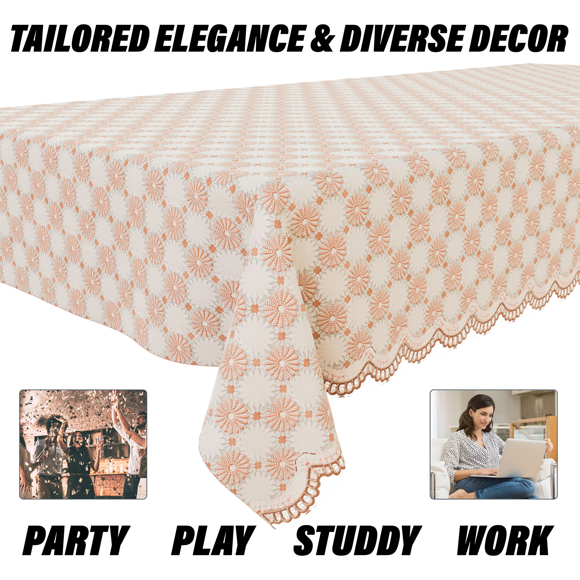 Kuber Industries Table Cover  Polyvinyl Dining Table Cloth Cover  Center Table Cover  Table Cover for Kitchen Table  Flower Maiva Table Cover for Hall Dcor  36x54 Inch  Brown