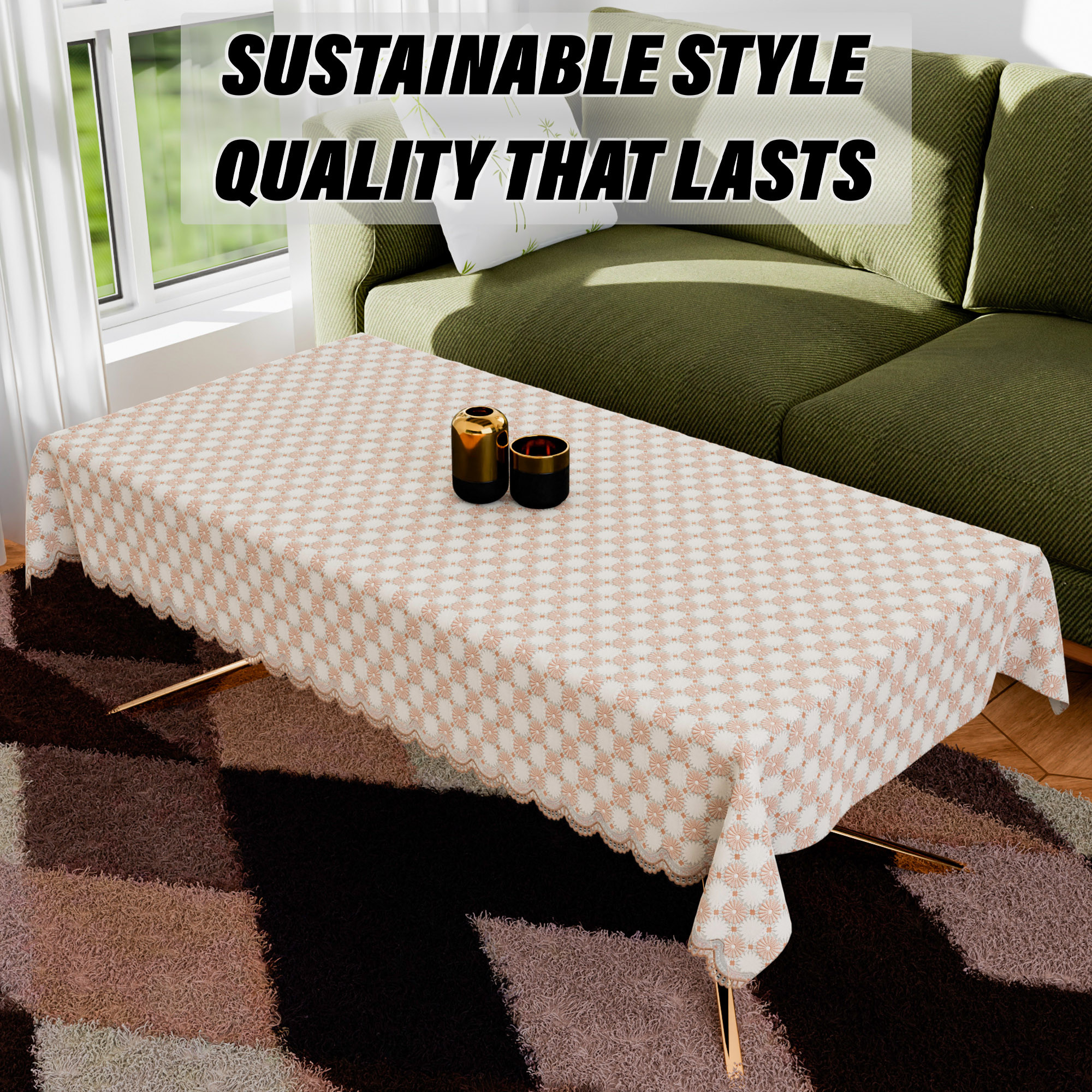 Kuber Industries Table Cover  Polyvinyl Dining Table Cloth Cover  Center Table Cover  Table Cover for Kitchen Table  Flower Maiva Table Cover for Hall Dcor  36x54 Inch  Brown