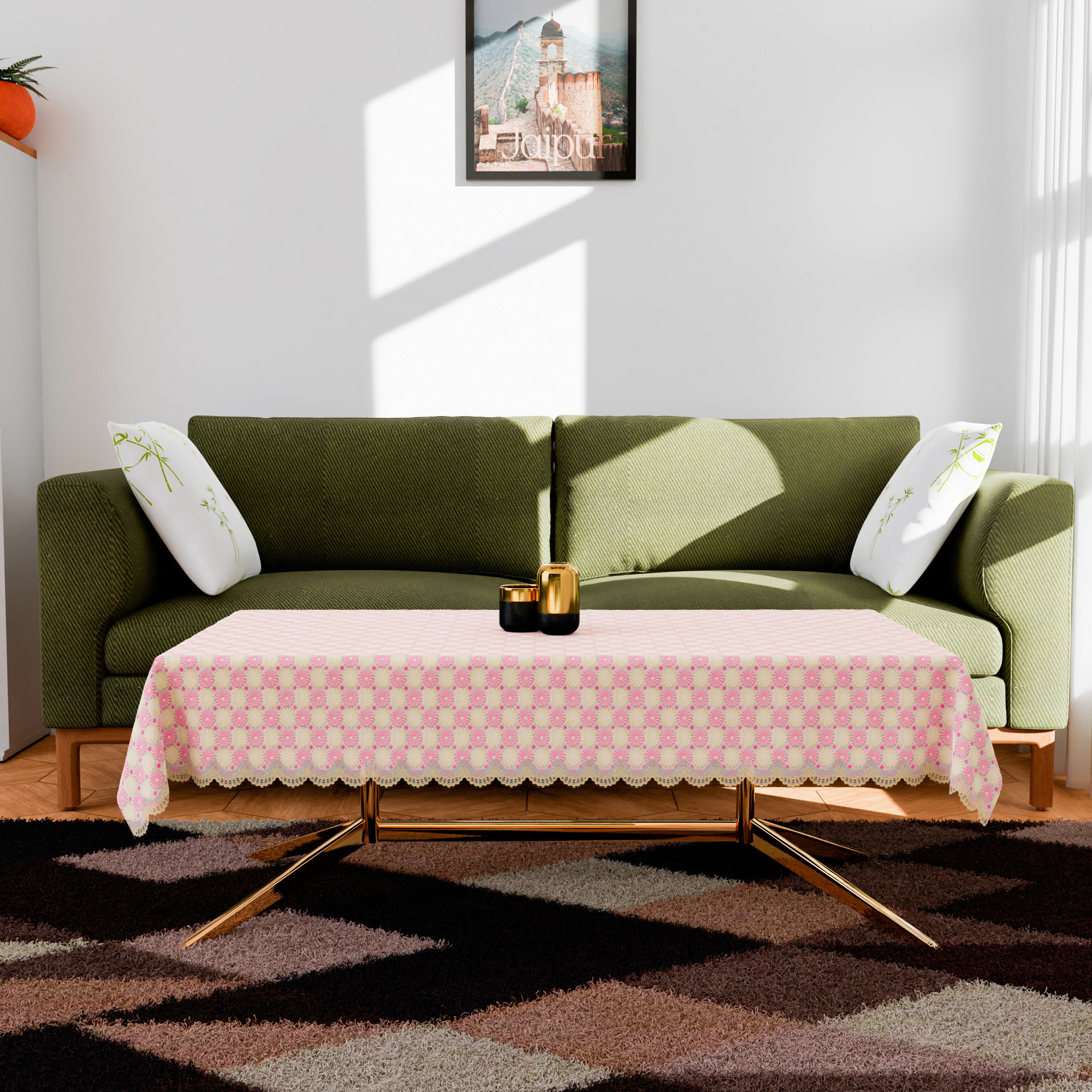 Kuber Industries Table Cover  Polyvinyl Dining Table Cloth Cover  Center Table Cover  Table Cover for Kitchen Table  Flower Maiva Table Cover for Hall Dcor  36x54 Inch  Pink