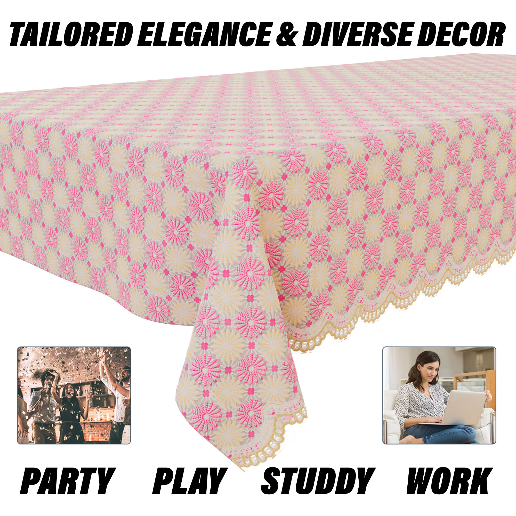 Kuber Industries Table Cover  Polyvinyl Dining Table Cloth Cover  Center Table Cover  Table Cover for Kitchen Table  Flower Maiva Table Cover for Hall Dcor  36x54 Inch  Pink