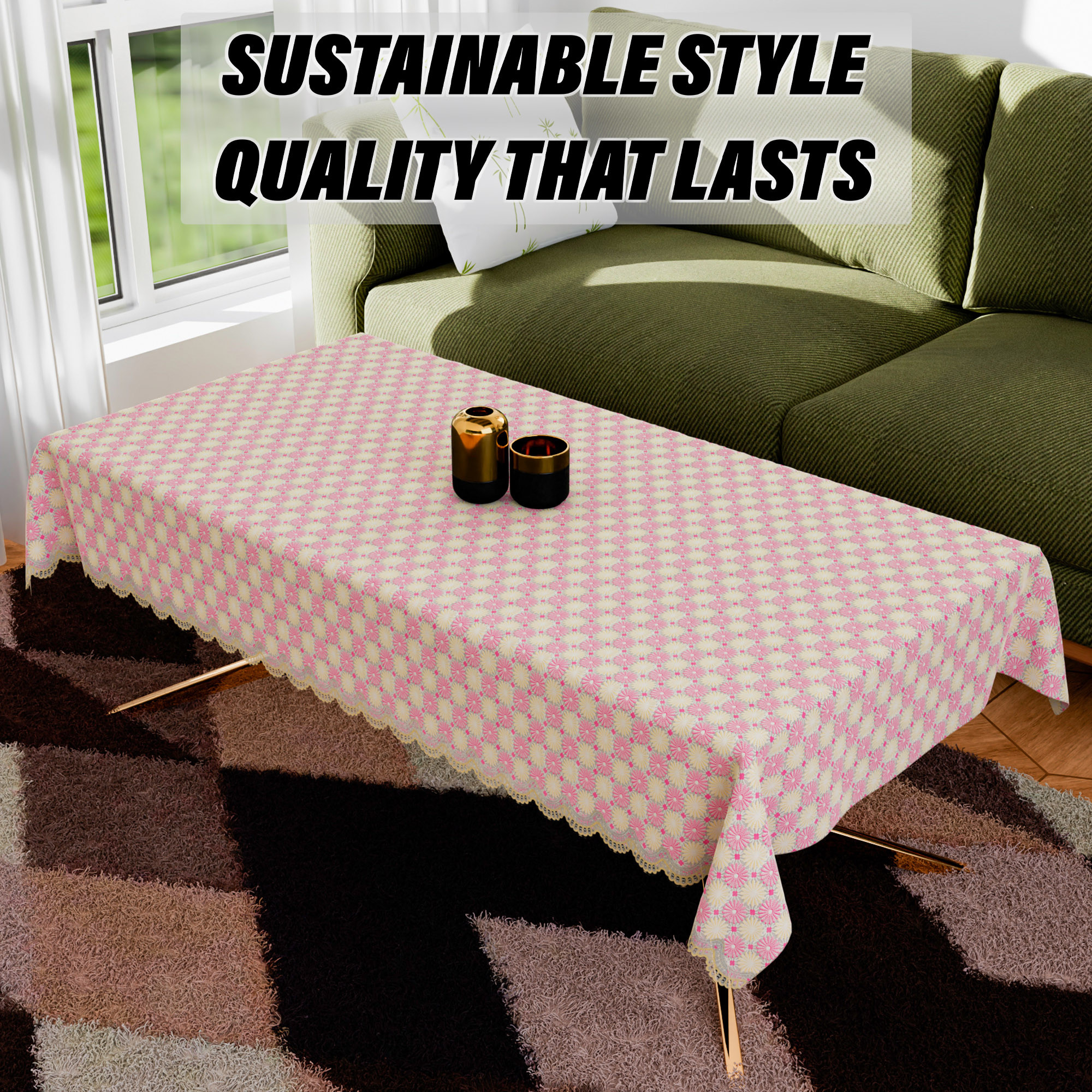 Kuber Industries Table Cover  Polyvinyl Dining Table Cloth Cover  Center Table Cover  Table Cover for Kitchen Table  Flower Maiva Table Cover for Hall Dcor  36x54 Inch  Pink