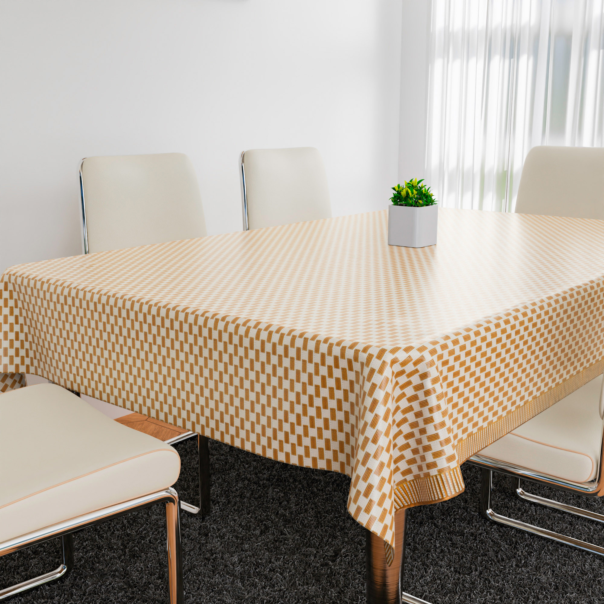 Kuber Industries Table Cover  Polyvinyl Dining Table Cloth Cover  Center Table Cover  Table Cover for Kitchen Table  Lining Table Cover for Hall Dcor  54x84 Inch  Golden