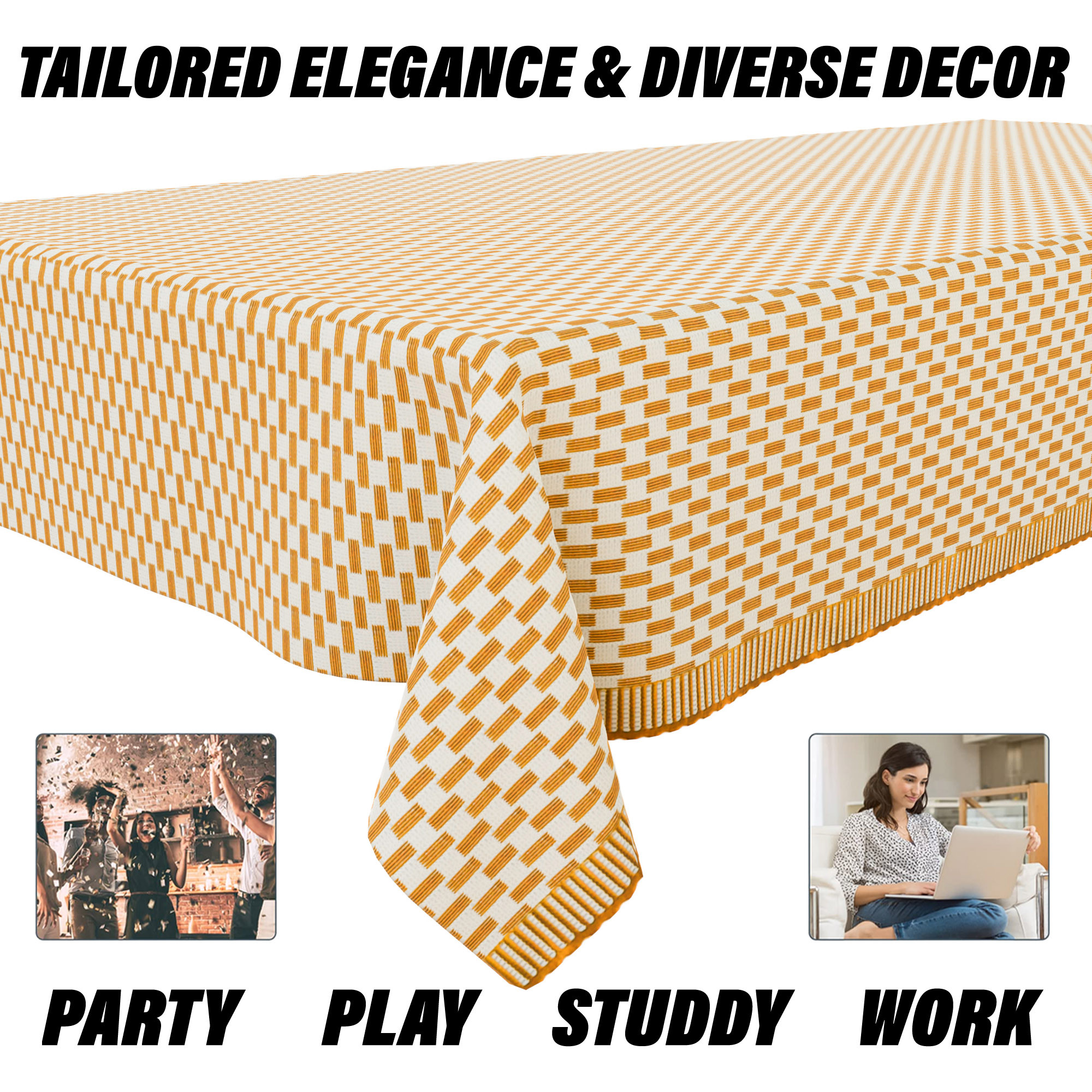 Kuber Industries Table Cover  Polyvinyl Dining Table Cloth Cover  Center Table Cover  Table Cover for Kitchen Table  Lining Table Cover for Hall Dcor  54x84 Inch  Golden