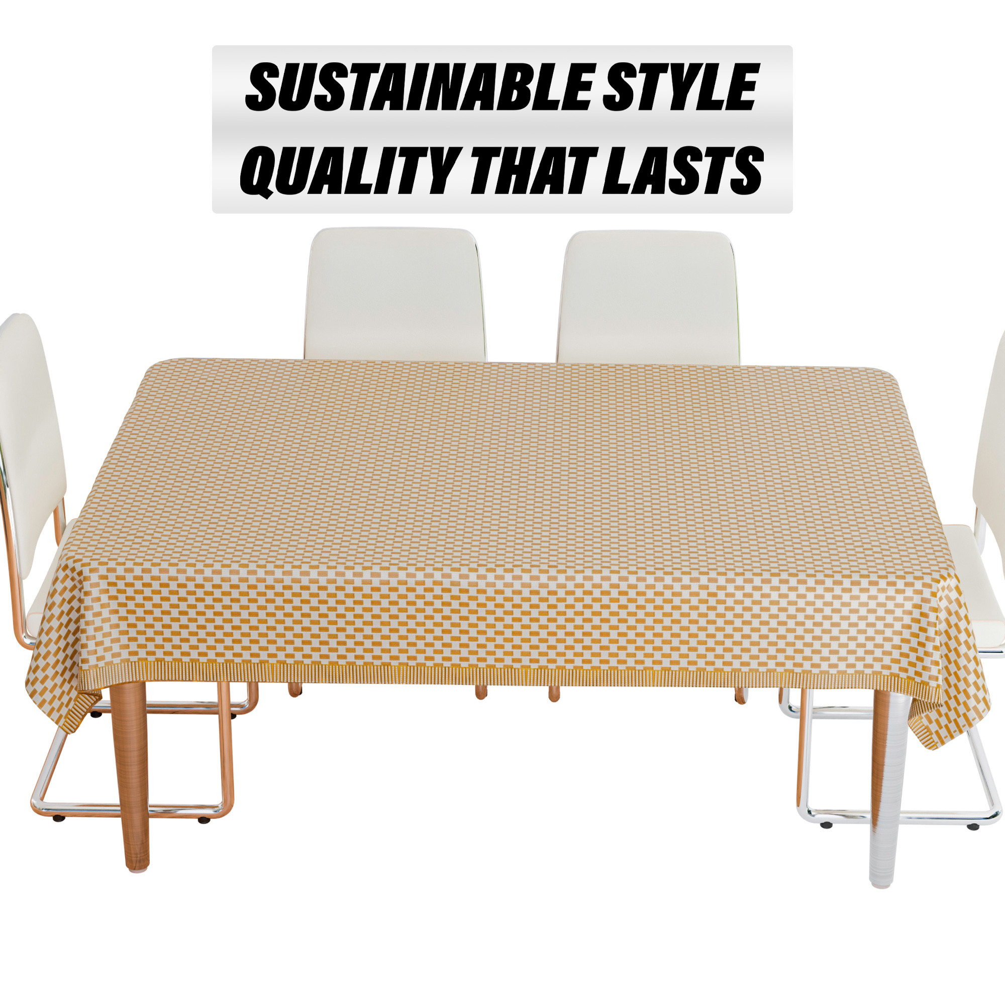 Kuber Industries Table Cover  Polyvinyl Dining Table Cloth Cover  Center Table Cover  Table Cover for Kitchen Table  Lining Table Cover for Hall Dcor  54x84 Inch  Golden