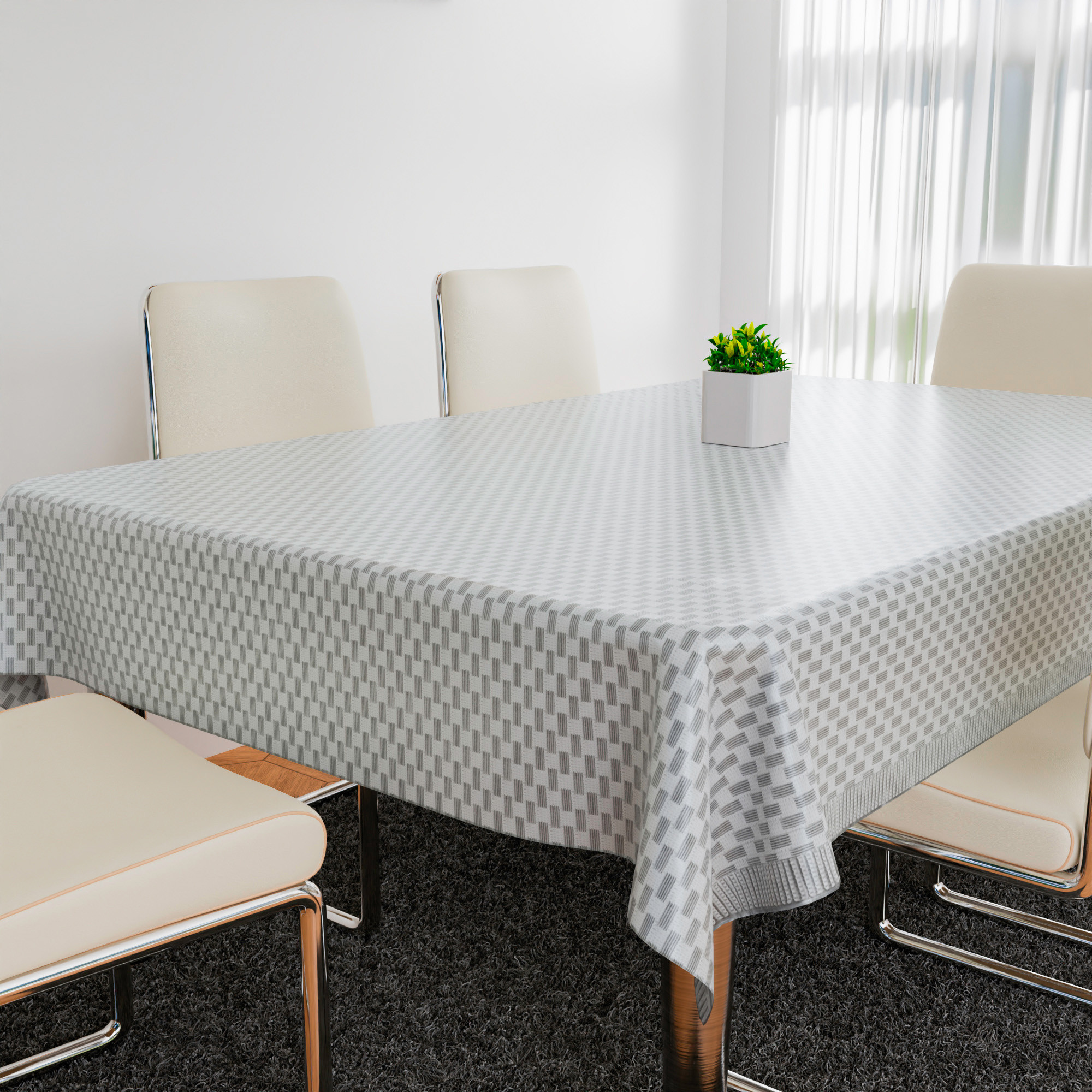 Kuber Industries Table Cover  Polyvinyl Dining Table Cloth Cover  Center Table Cover  Table Cover for Kitchen Table  Lining Table Cover for Hall Dcor  54x84 Inch  Silver