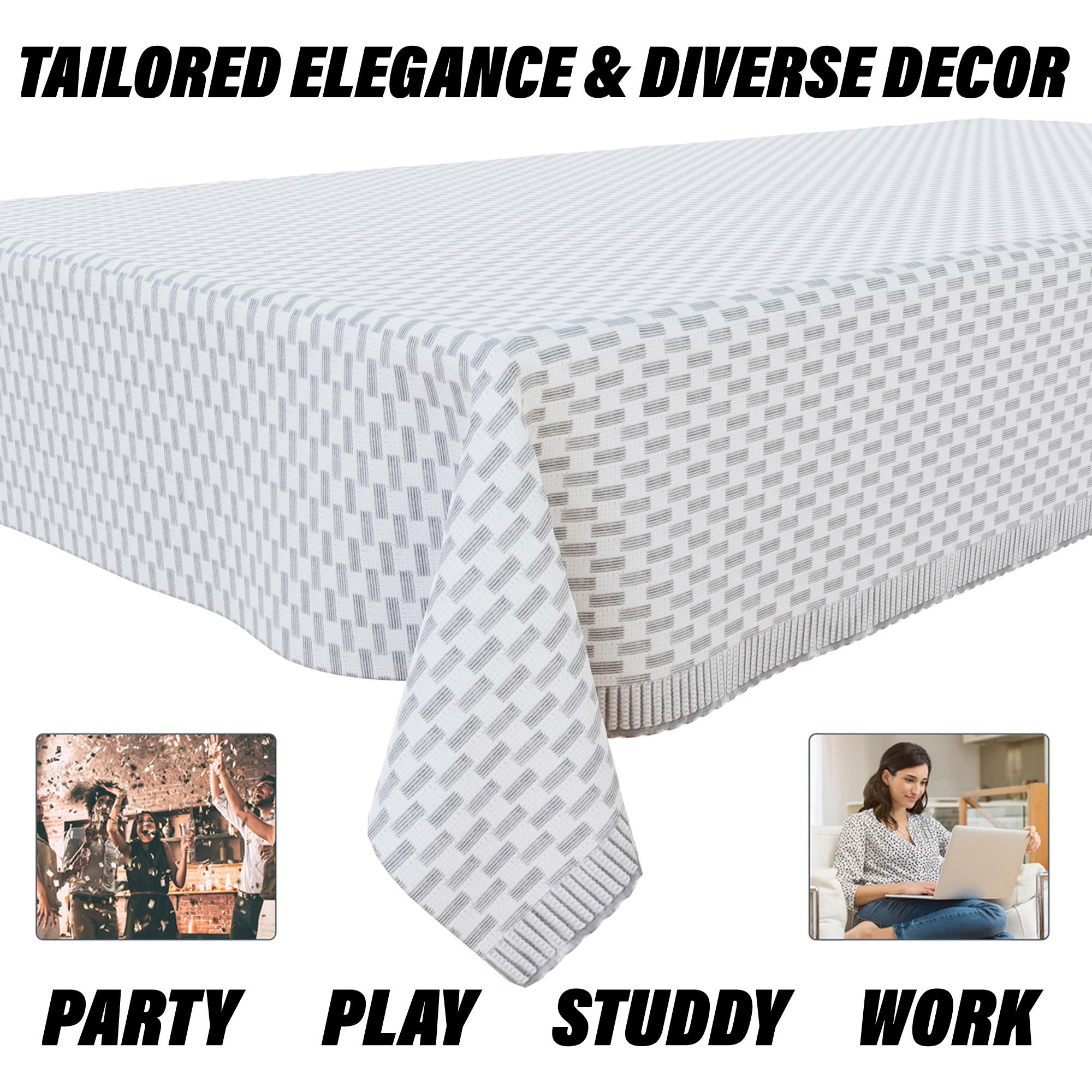 Kuber Industries Table Cover  Polyvinyl Dining Table Cloth Cover  Center Table Cover  Table Cover for Kitchen Table  Lining Table Cover for Hall Dcor  54x84 Inch  Silver