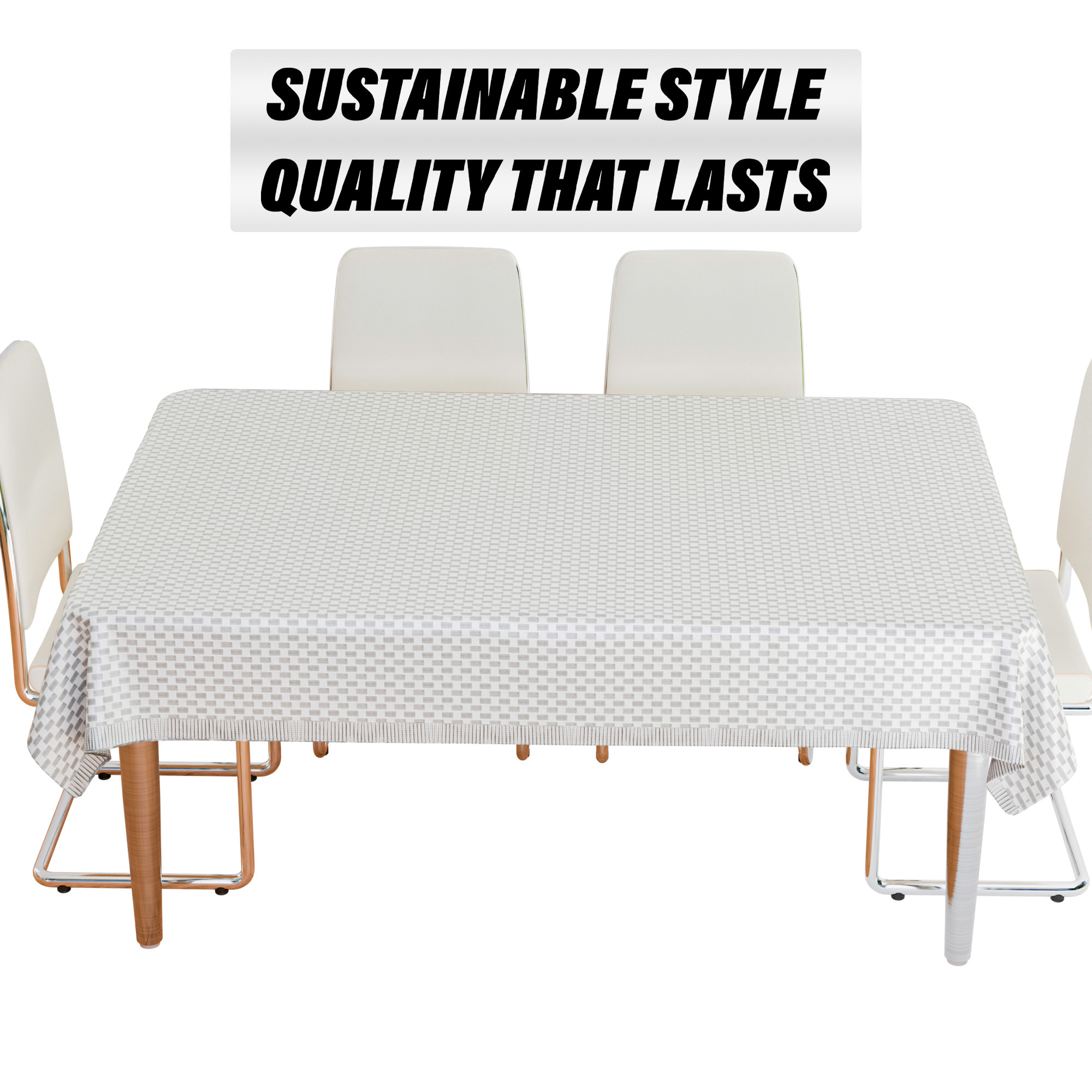 Kuber Industries Table Cover  Polyvinyl Dining Table Cloth Cover  Center Table Cover  Table Cover for Kitchen Table  Lining Table Cover for Hall Dcor  54x84 Inch  Silver