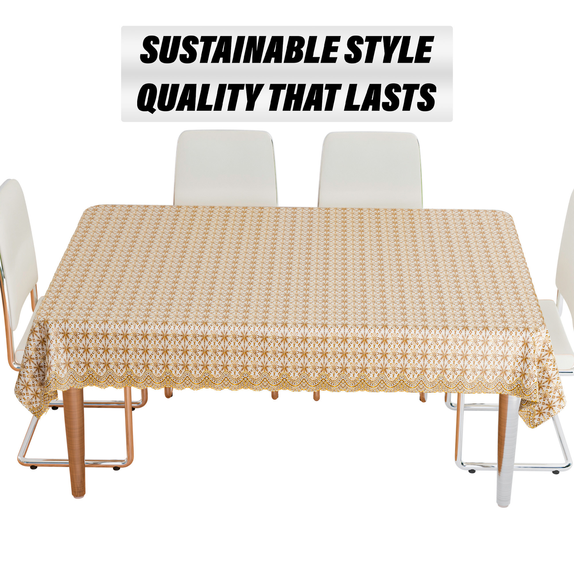Kuber Industries Table Cover  Polyvinyl Dining Table Cloth Cover  Center Table Cover  Table Cover for Kitchen Table  Embossed Flower Table Cover for Hall Dcor  54x84 Inch  Golden
