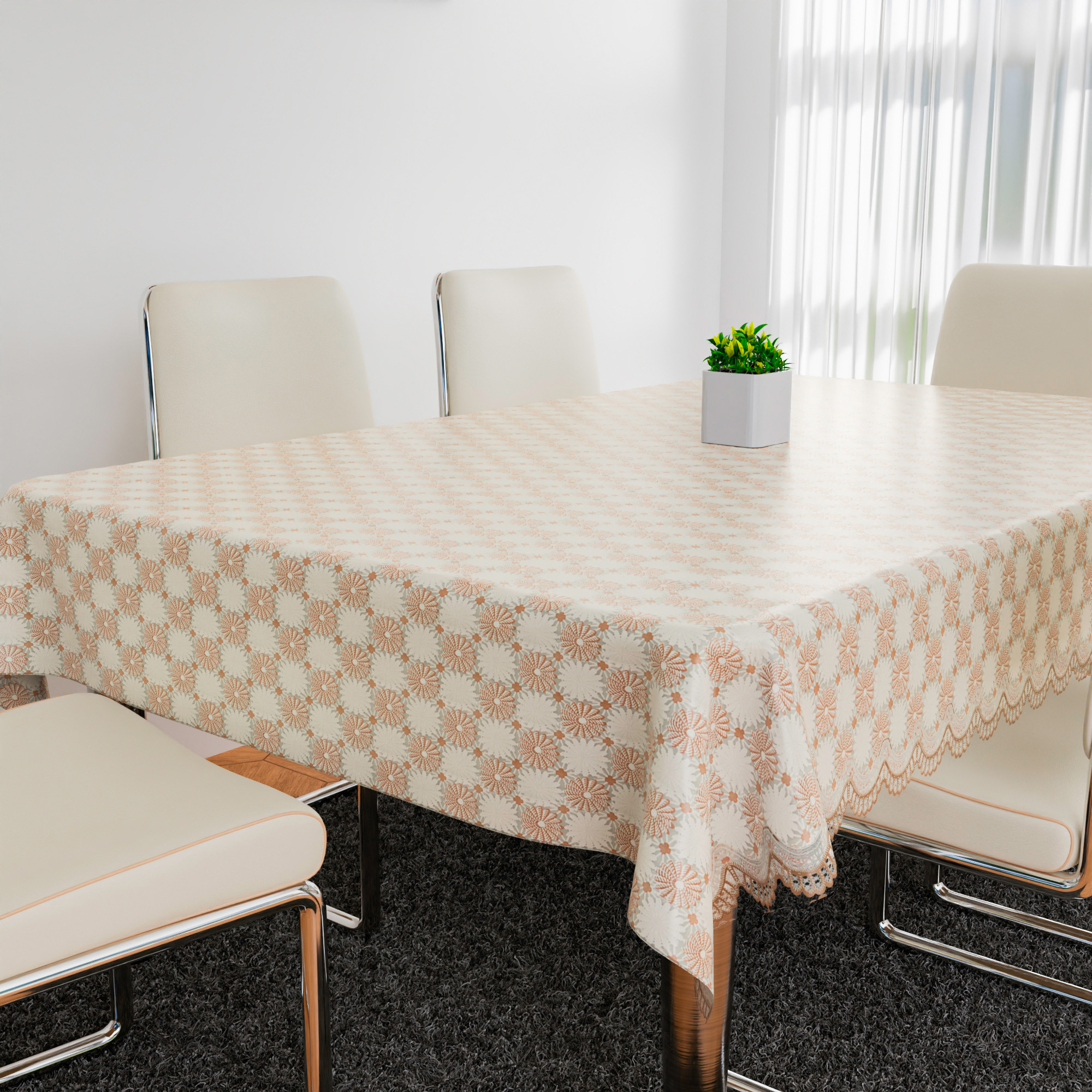 Kuber Industries Table Cover  Polyvinyl Dining Table Cloth Cover  Center Table Cover  Table Cover for Kitchen Table  Flower Maiva Table Cover for Hall Dcor  54x84 Inch  Brown