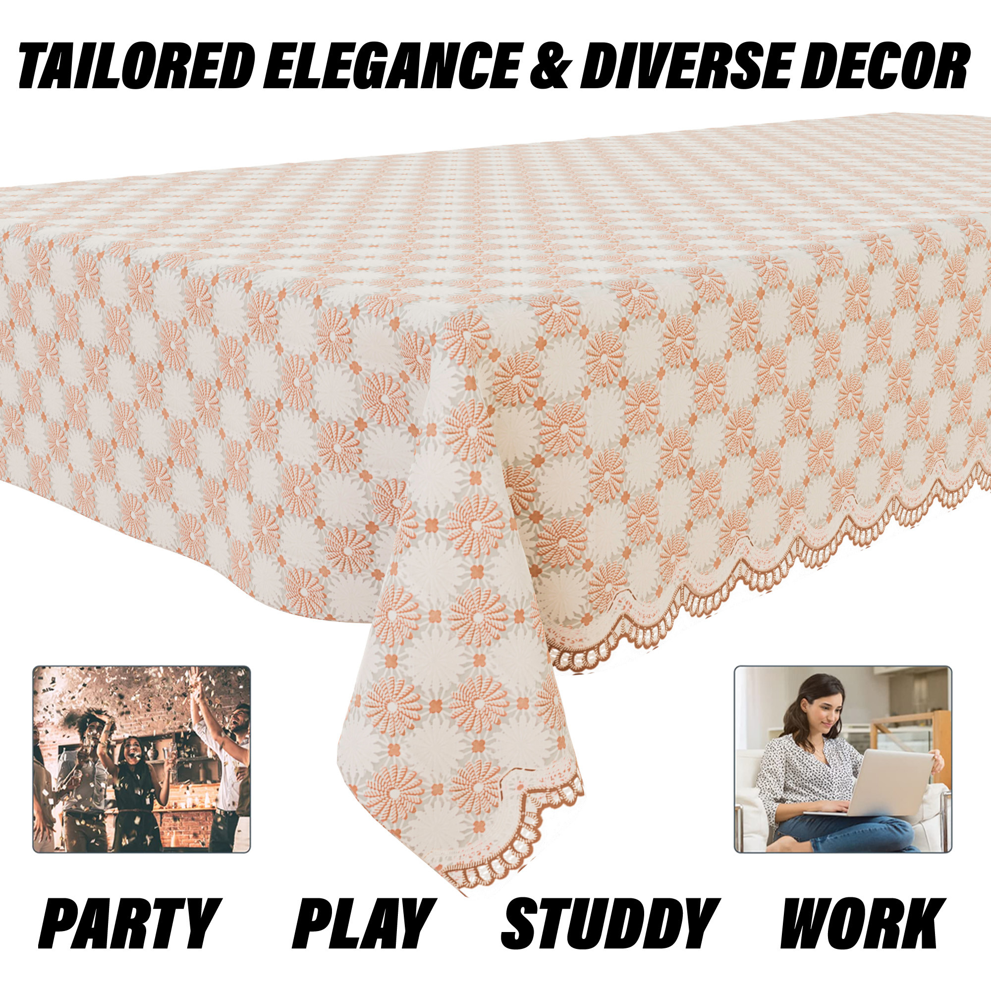 Kuber Industries Table Cover  Polyvinyl Dining Table Cloth Cover  Center Table Cover  Table Cover for Kitchen Table  Flower Maiva Table Cover for Hall Dcor  54x84 Inch  Brown