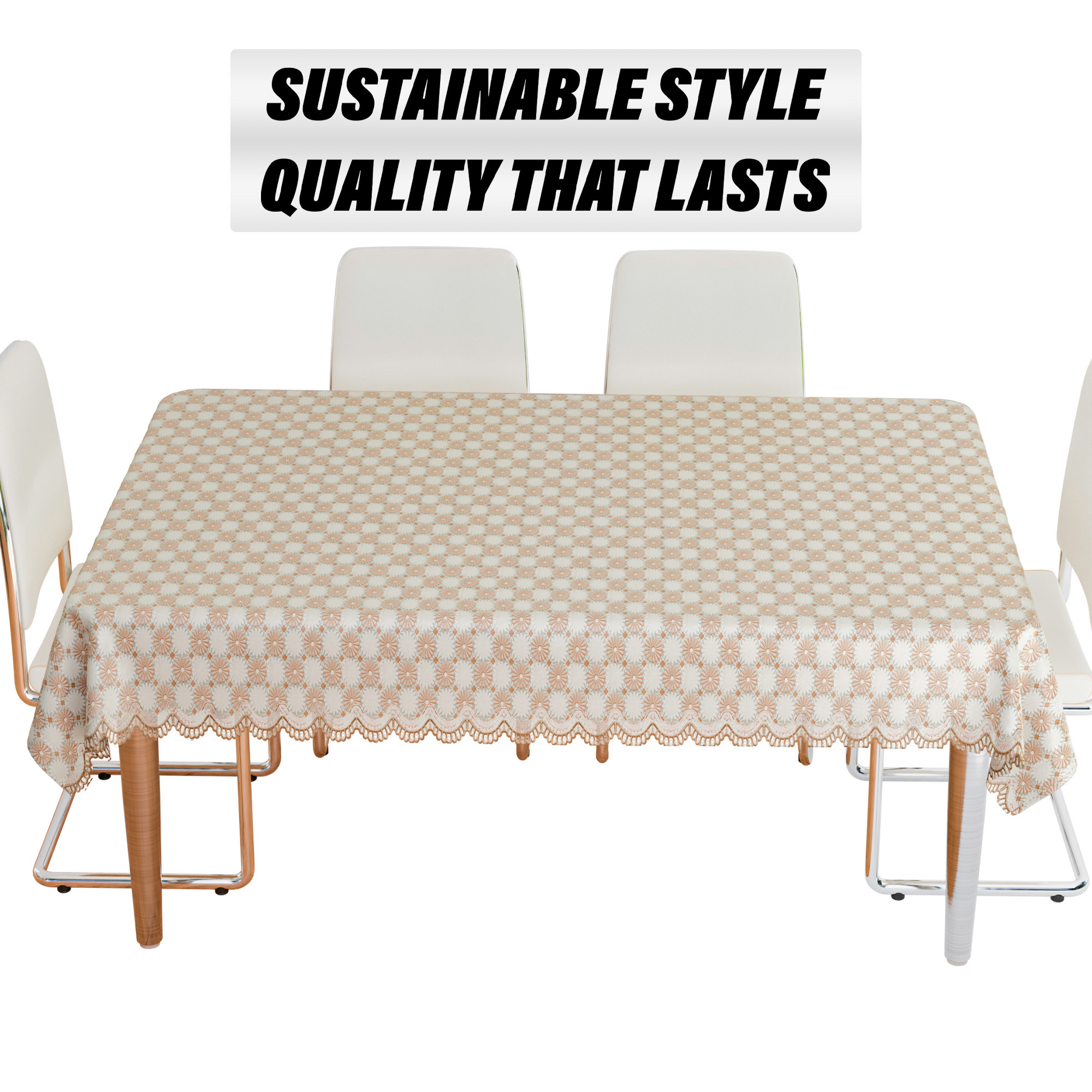 Kuber Industries Table Cover  Polyvinyl Dining Table Cloth Cover  Center Table Cover  Table Cover for Kitchen Table  Flower Maiva Table Cover for Hall Dcor  54x84 Inch  Brown