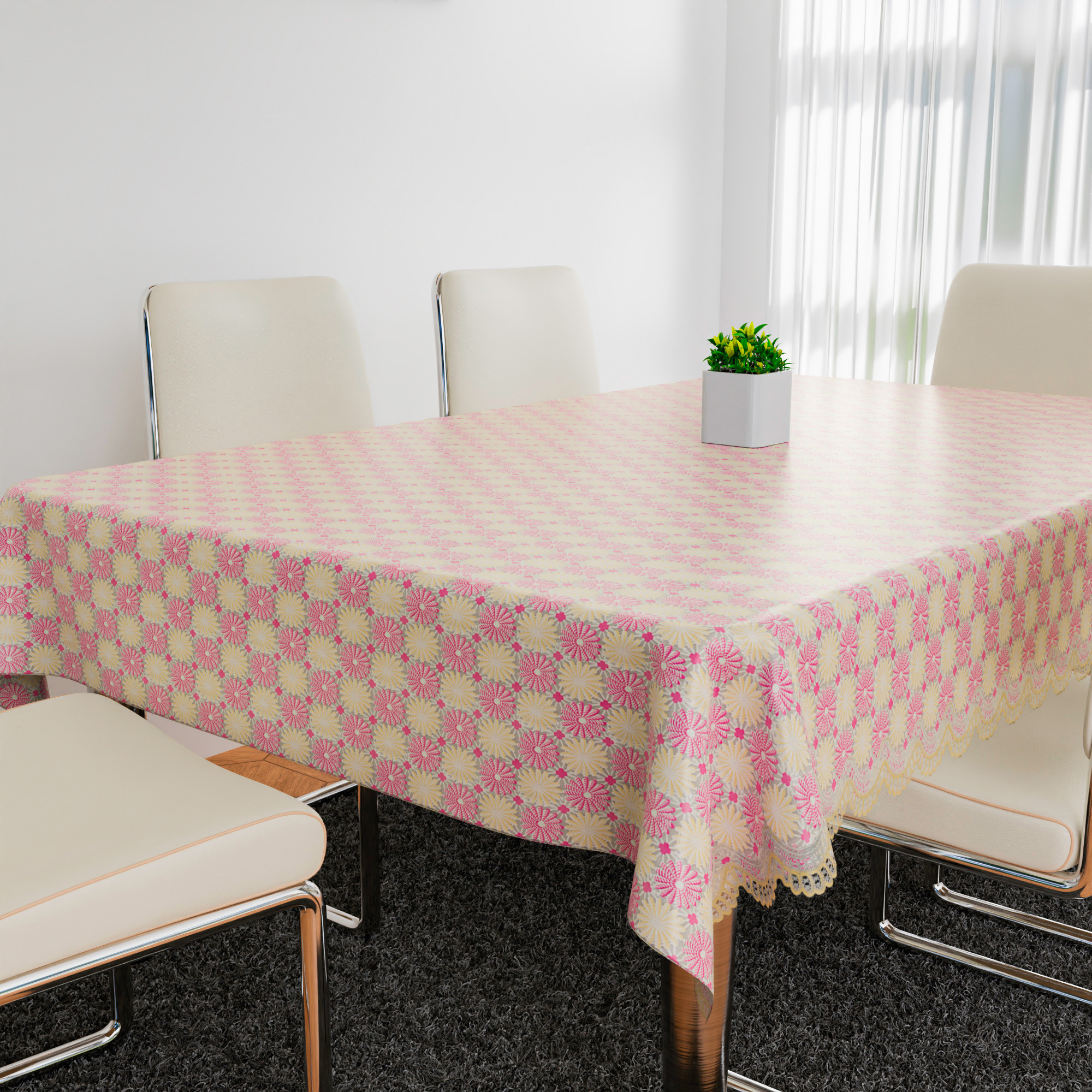 Kuber Industries Table Cover  Polyvinyl Dining Table Cloth Cover  Center Table Cover  Table Cover for Kitchen Table  Flower Maiva Table Cover for Hall Dcor  54x84 Inch  Pink