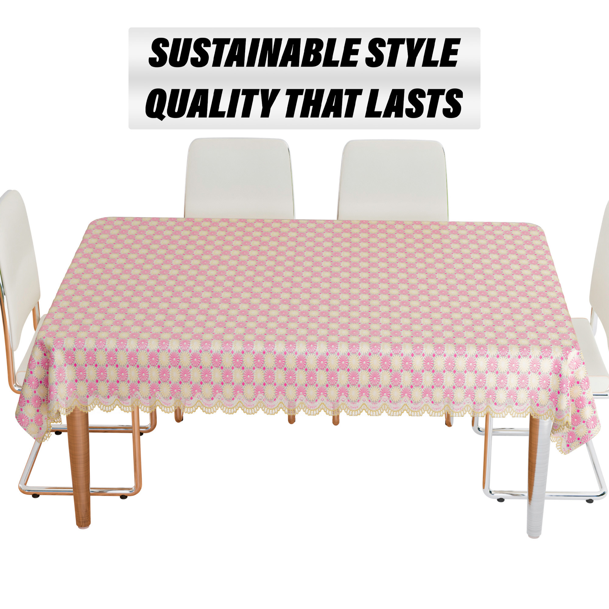 Kuber Industries Table Cover  Polyvinyl Dining Table Cloth Cover  Center Table Cover  Table Cover for Kitchen Table  Flower Maiva Table Cover for Hall Dcor  54x84 Inch  Pink