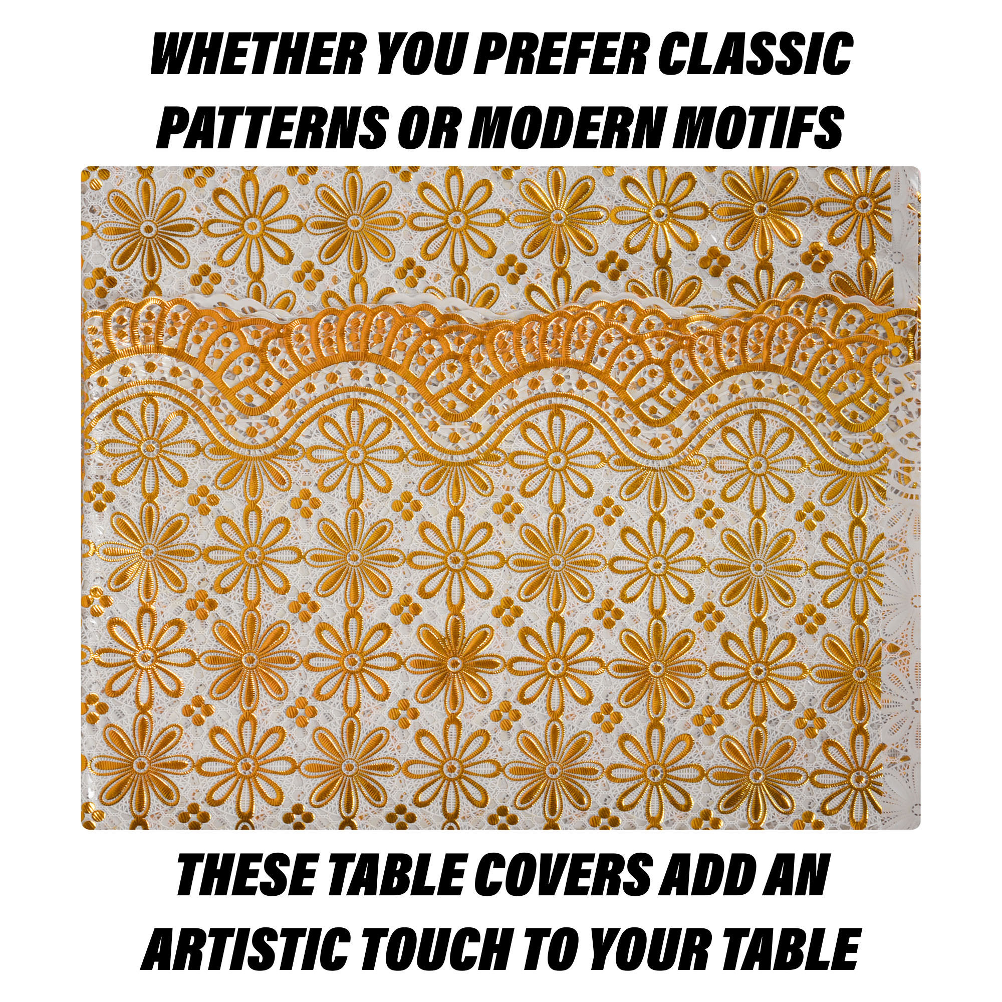 Kuber Industries Table Cover  Polyvinyl Dining Table Cloth Cover  Center Table Cover  Table Cover for Kitchen Table  Embossed Flower Table Cover for Hall Dcor  36x54 Inch  Golden