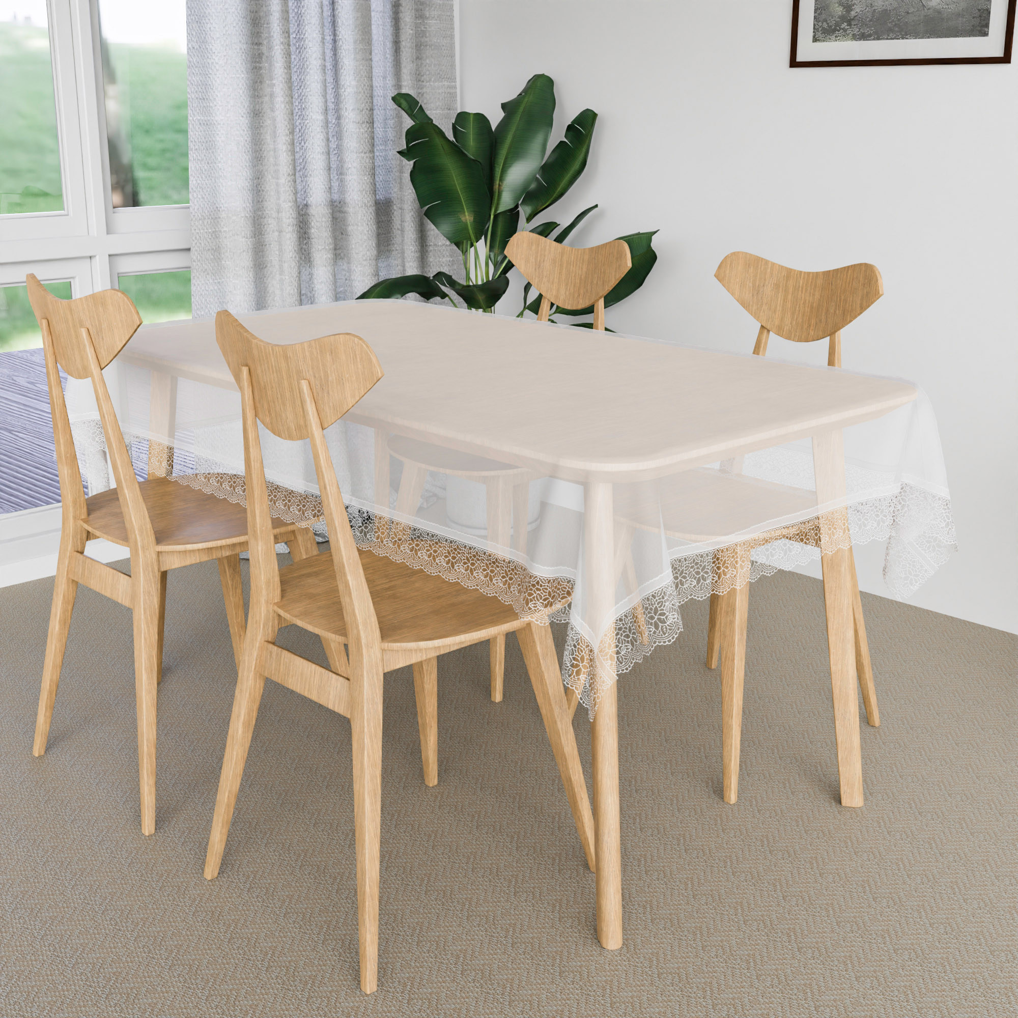 Kuber Industries Table Cover  PVC Dining Table Cover  Table Cloth  Center Table Cover  Table Cover for Kitchen Table  Lace Table Cover for Hall Dcor  45x70 Inch  White