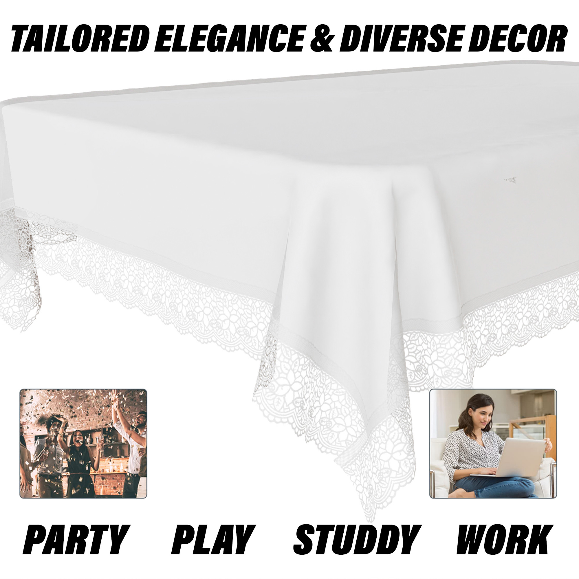 Kuber Industries Table Cover  PVC Dining Table Cover  Table Cloth  Center Table Cover  Table Cover for Kitchen Table  Lace Table Cover for Hall Dcor  45x70 Inch  White