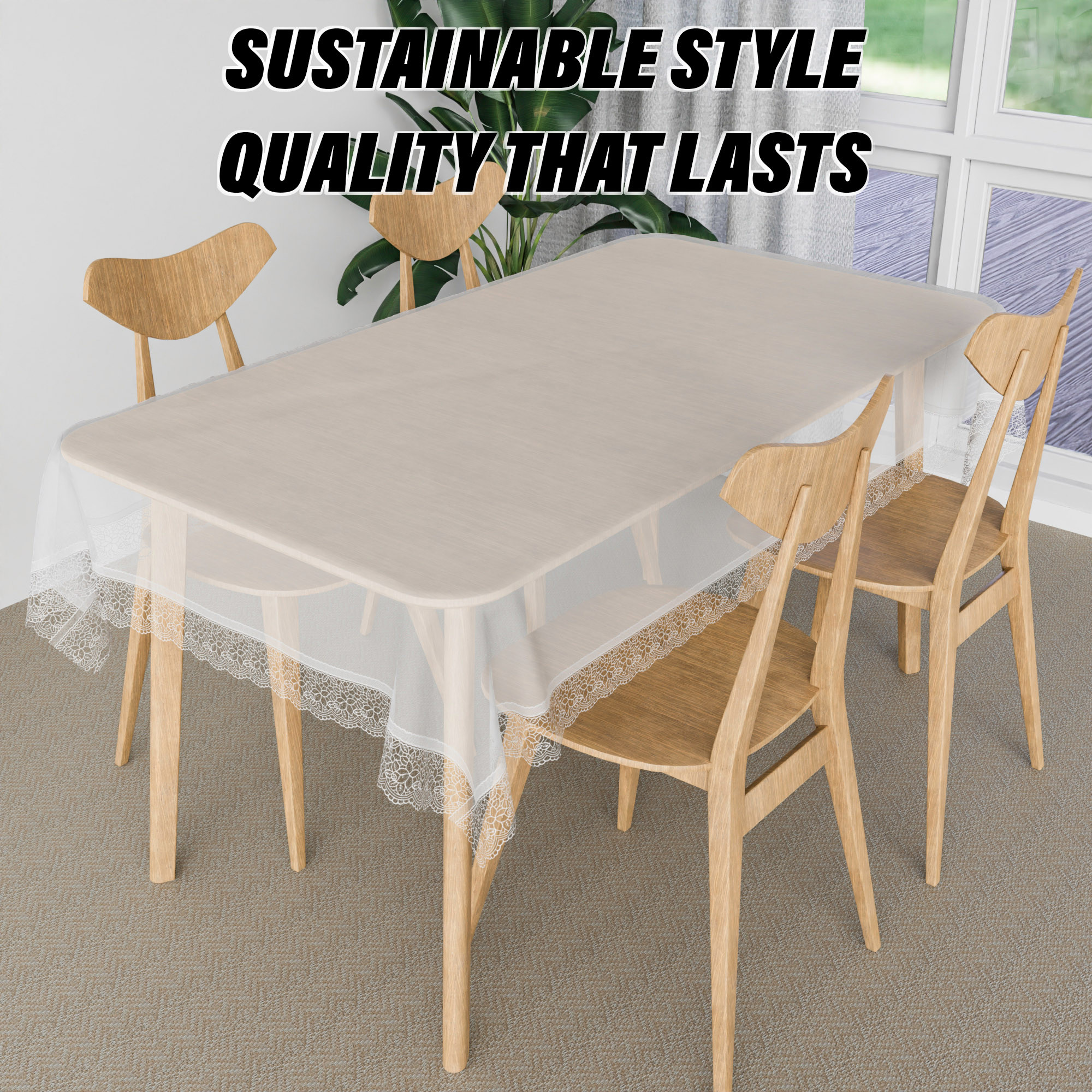 Kuber Industries Table Cover  PVC Dining Table Cover  Table Cloth  Center Table Cover  Table Cover for Kitchen Table  Lace Table Cover for Hall Dcor  45x70 Inch  White