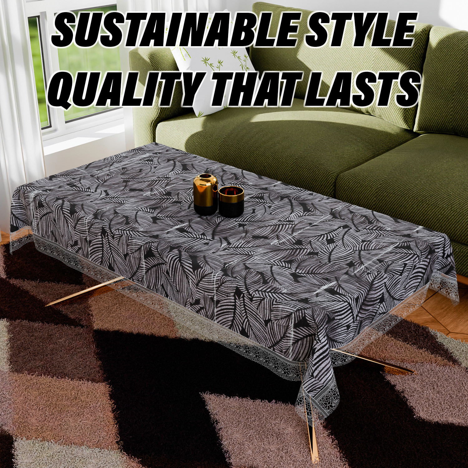 Kuber Industries Table Cover  PVC Dining Table Cover  Table Cloth  Center Table Cover  Table Cover for Kitchen Table  Transparent Leaf Table Cover for Hall Dcor  48x60 Inch  Black