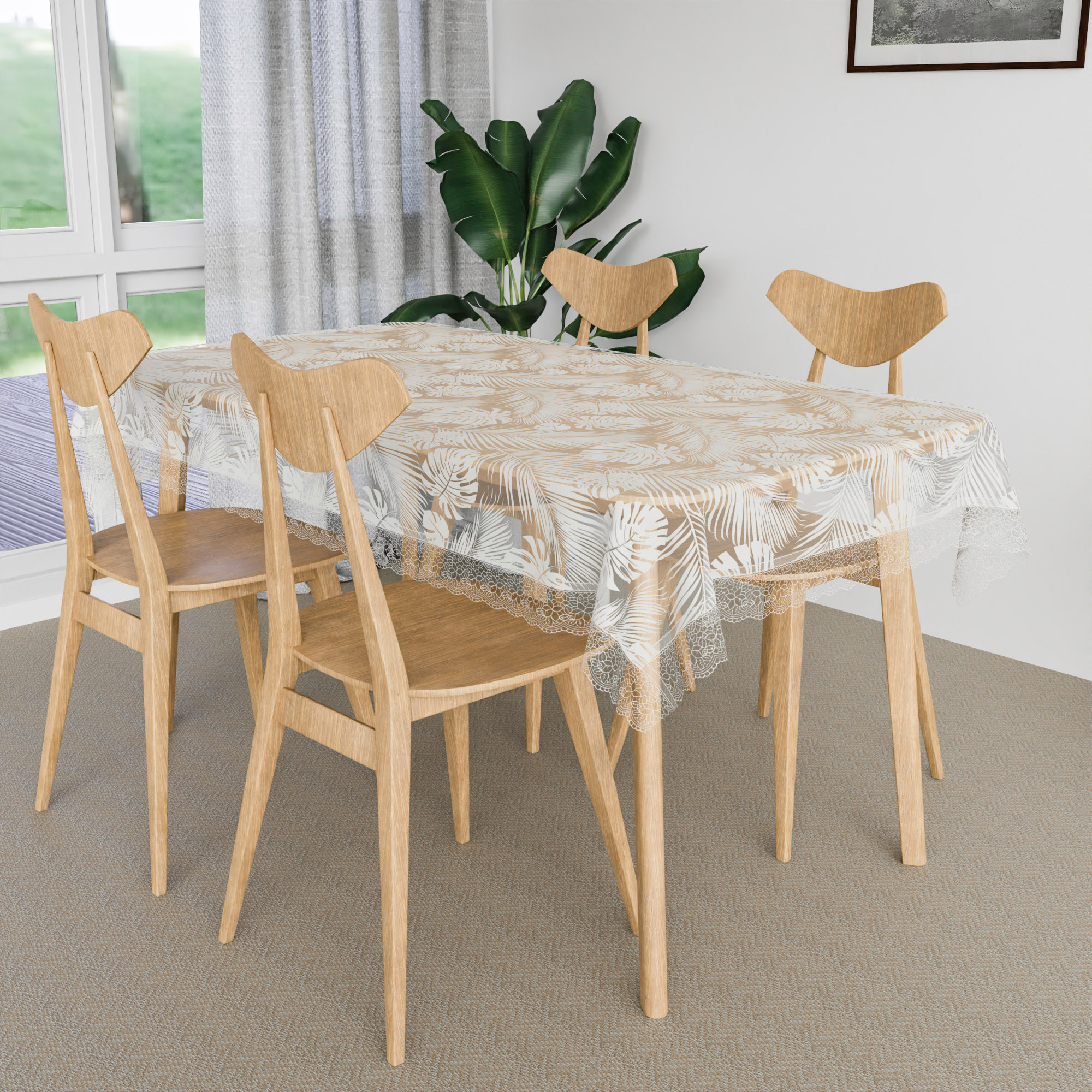 Kuber Industries Table Cover  PVC Dining Table Cover  Table Cloth  Center Table Cover  Table Cover for Kitchen Table  Self Leaf Table Cover for Hall Dcor  48x60 Inch  White