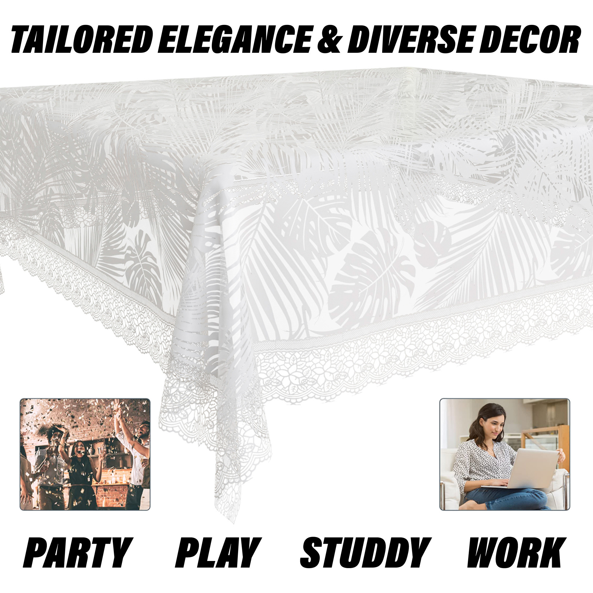 Kuber Industries Table Cover  PVC Dining Table Cover  Table Cloth  Center Table Cover  Table Cover for Kitchen Table  Self Leaf Table Cover for Hall Dcor  48x60 Inch  White