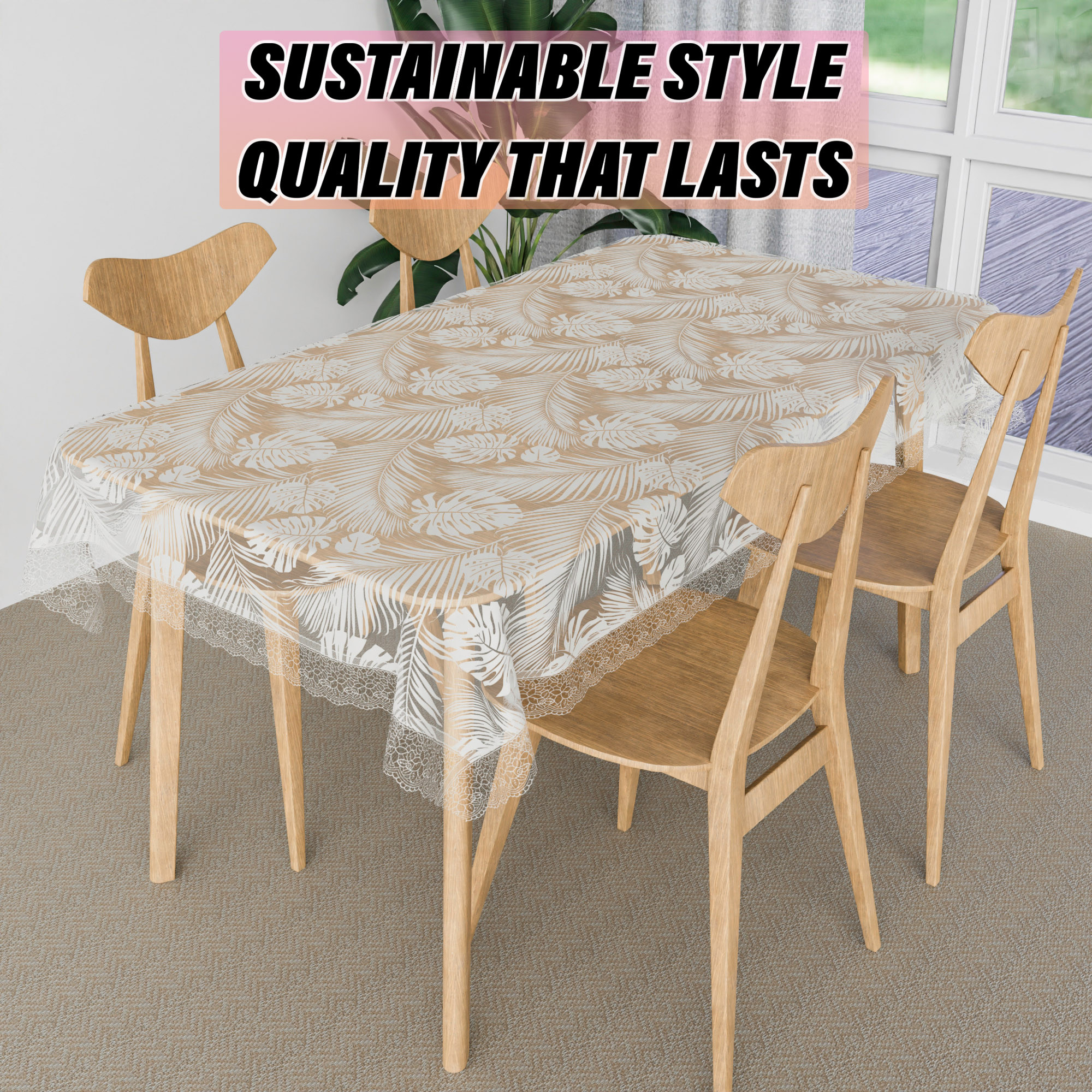 Kuber Industries Table Cover  PVC Dining Table Cover  Table Cloth  Center Table Cover  Table Cover for Kitchen Table  Self Leaf Table Cover for Hall Dcor  48x60 Inch  White