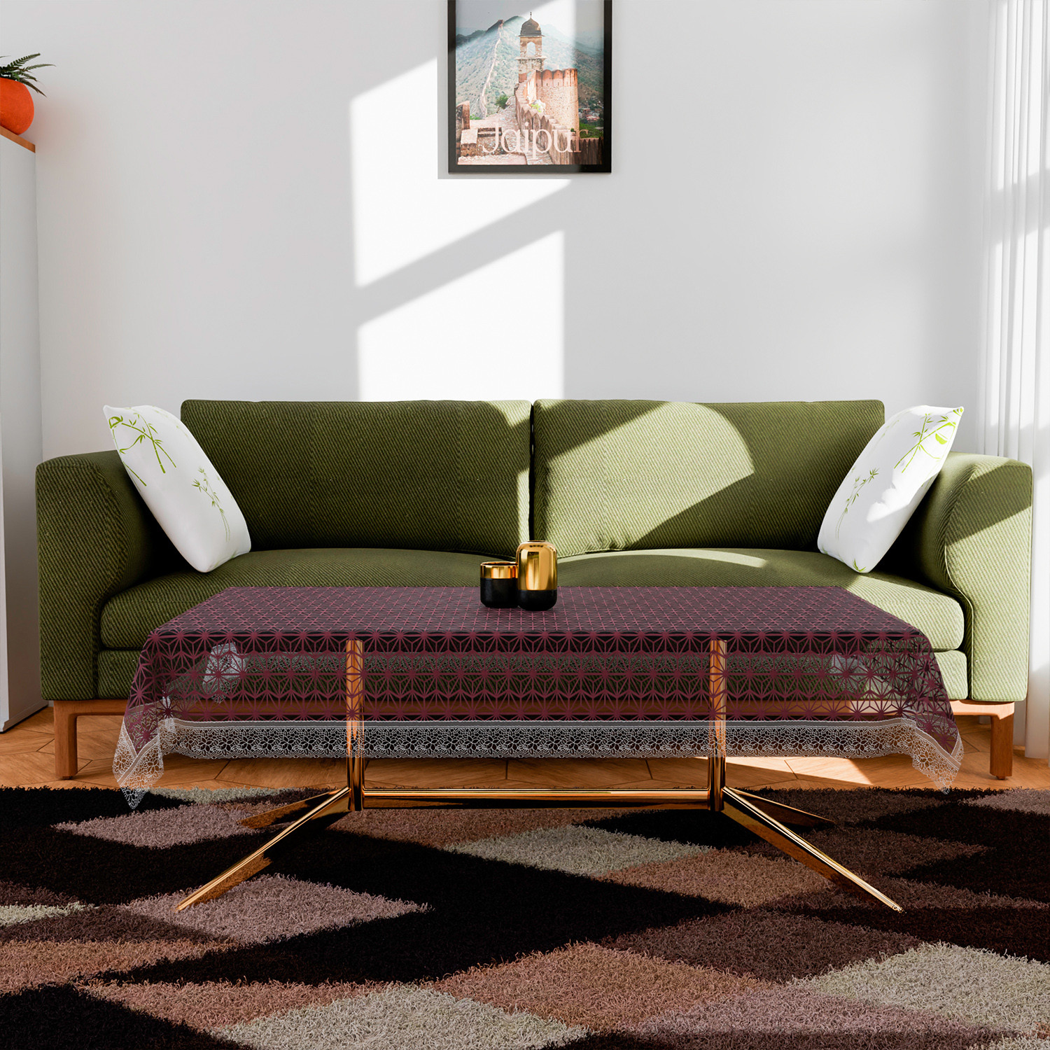 Kuber Industries Table Cover  PVC Dining Table Cover  Table Cloth  Center Table Cover  Table Cover for Kitchen Table  Self Star Table Cover for Hall Dcor  48x60 Inch  Brown