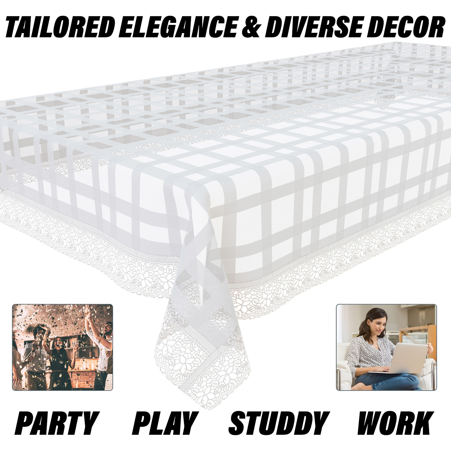 Kuber Industries Table Cover  PVC Dining Table Cover  Table Cloth  Center Table Cover  Table Cover for Kitchen Table  Self Check Table Cover for Hall Dcor  48x60 Inch  White