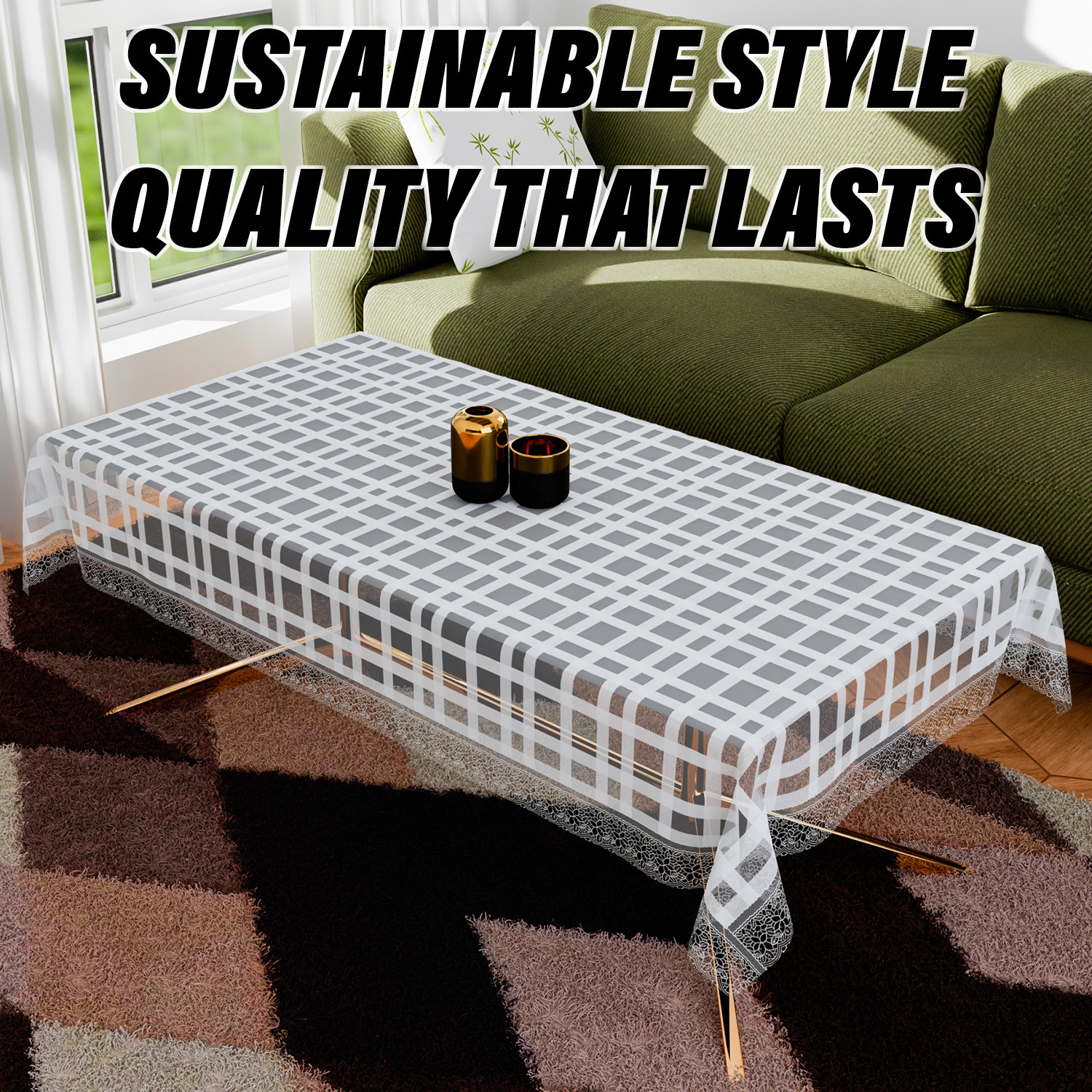 Kuber Industries Table Cover  PVC Dining Table Cover  Table Cloth  Center Table Cover  Table Cover for Kitchen Table  Self Check Table Cover for Hall Dcor  48x60 Inch  White