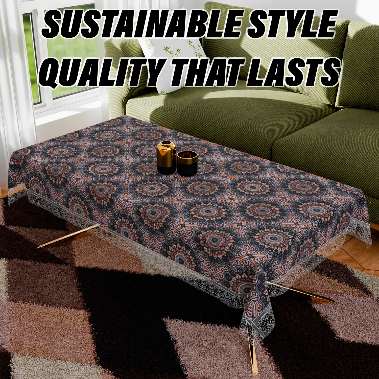 Kuber Industries Table Cover  PVC Dining Table Cover  Table Cloth  Center Table Cover  Table Cover for Kitchen Table  Rangoli Table Cover for Hall Dcor  48x60 Inch  Black