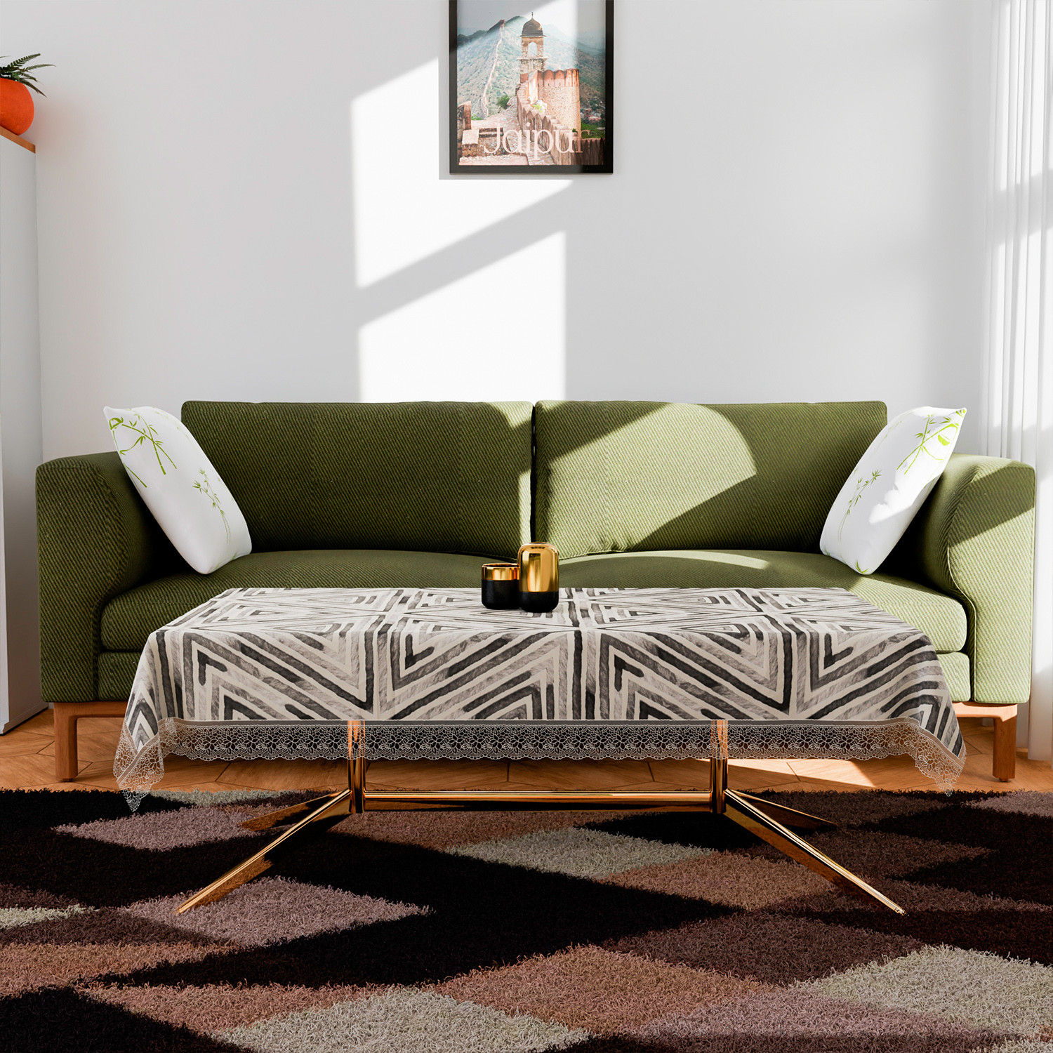 Kuber Industries Table Cover  PVC Dining Table Cover  Table Cloth  Center Table Cover  Table Cover for Kitchen Table  Triangle Table Cover for Hall Dcor  48x60 Inch  Gray