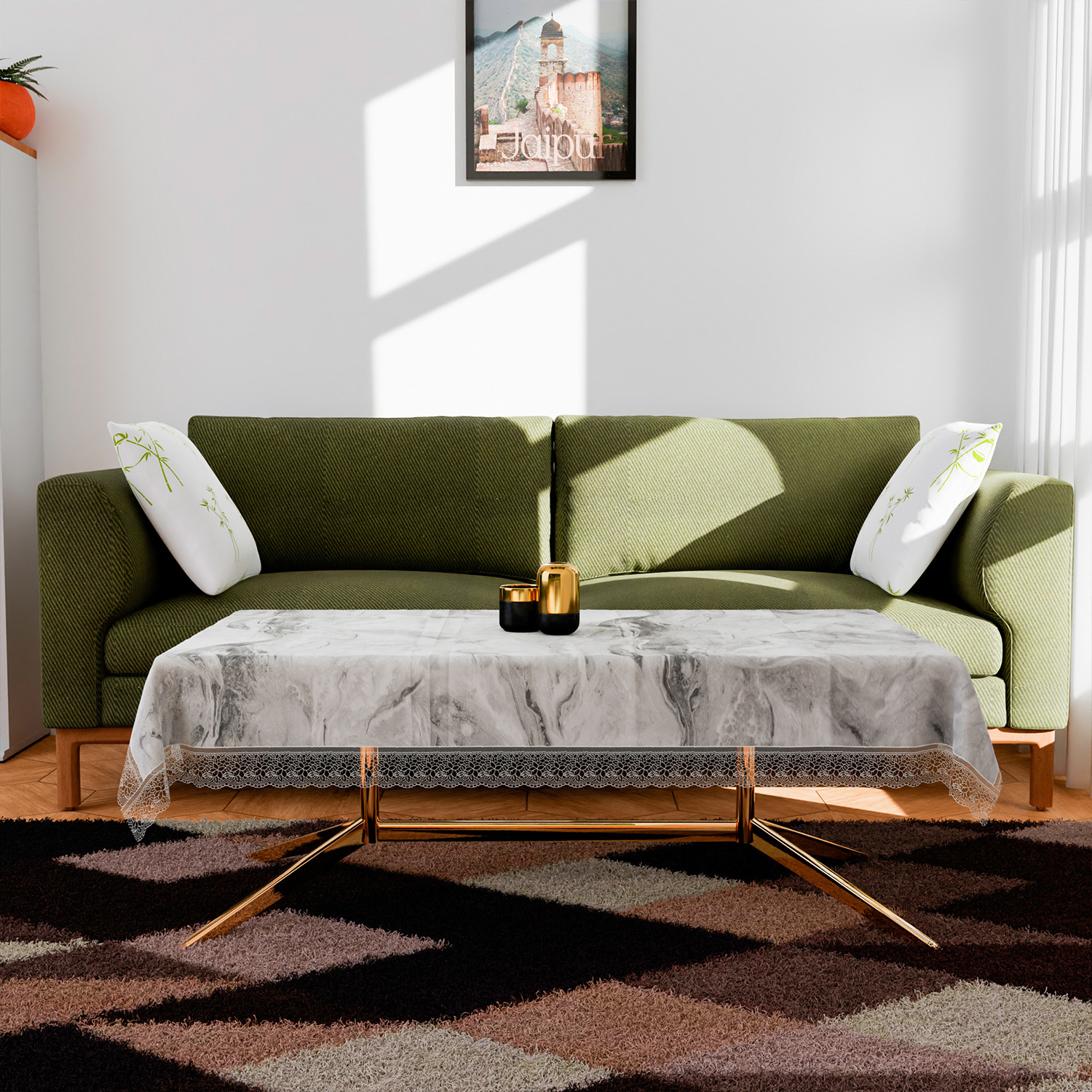 Kuber Industries Table Cover  PVC Dining Table Cover  Table Cloth  Center Table Cover  Table Cover for Kitchen Table  Marble Table Cover for Hall Dcor  48x60 Inch  Gray