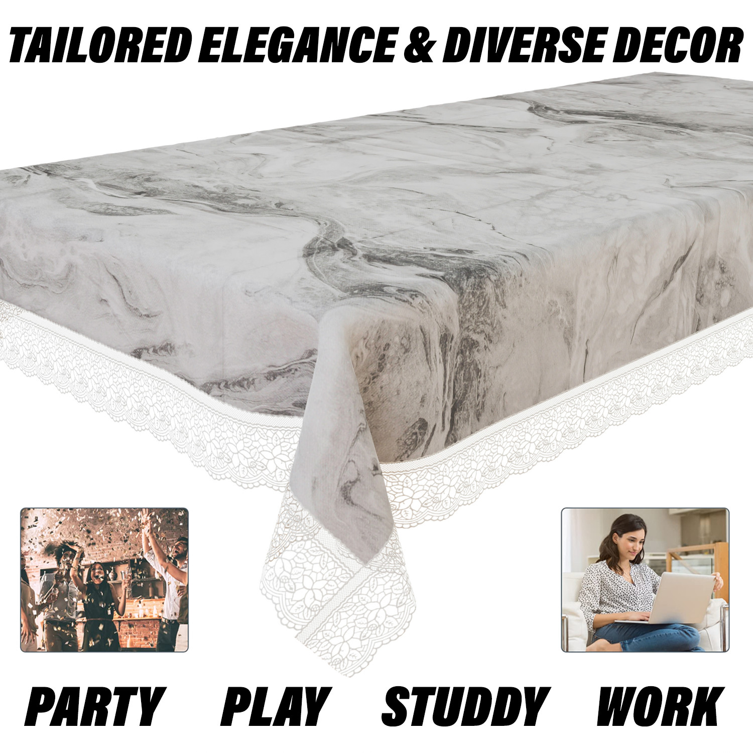 Kuber Industries Table Cover  PVC Dining Table Cover  Table Cloth  Center Table Cover  Table Cover for Kitchen Table  Marble Table Cover for Hall Dcor  48x60 Inch  Gray