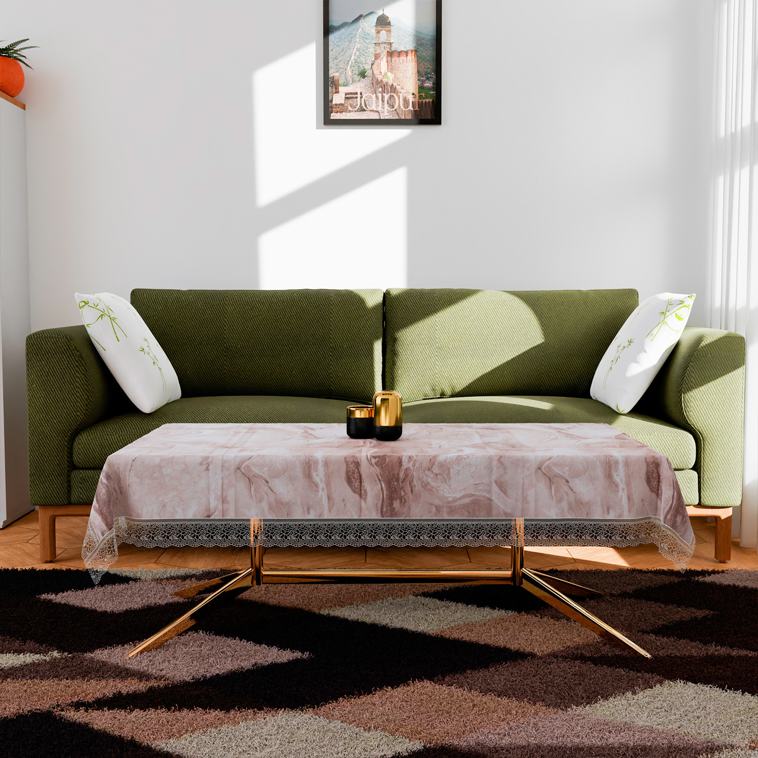 Kuber Industries Table Cover  PVC Dining Table Cover  Table Cloth  Center Table Cover  Table Cover for Kitchen Table  Marble Table Cover for Hall Dcor  48x60 Inch  Brown