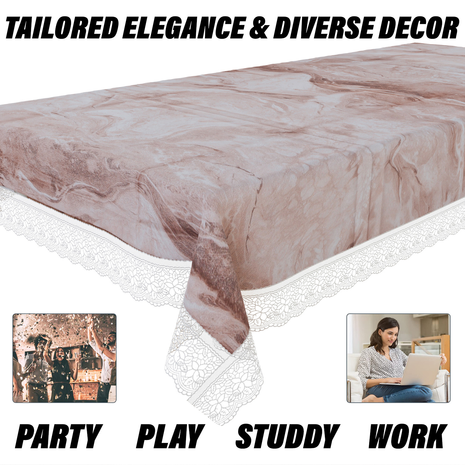 Kuber Industries Table Cover  PVC Dining Table Cover  Table Cloth  Center Table Cover  Table Cover for Kitchen Table  Marble Table Cover for Hall Dcor  48x60 Inch  Brown