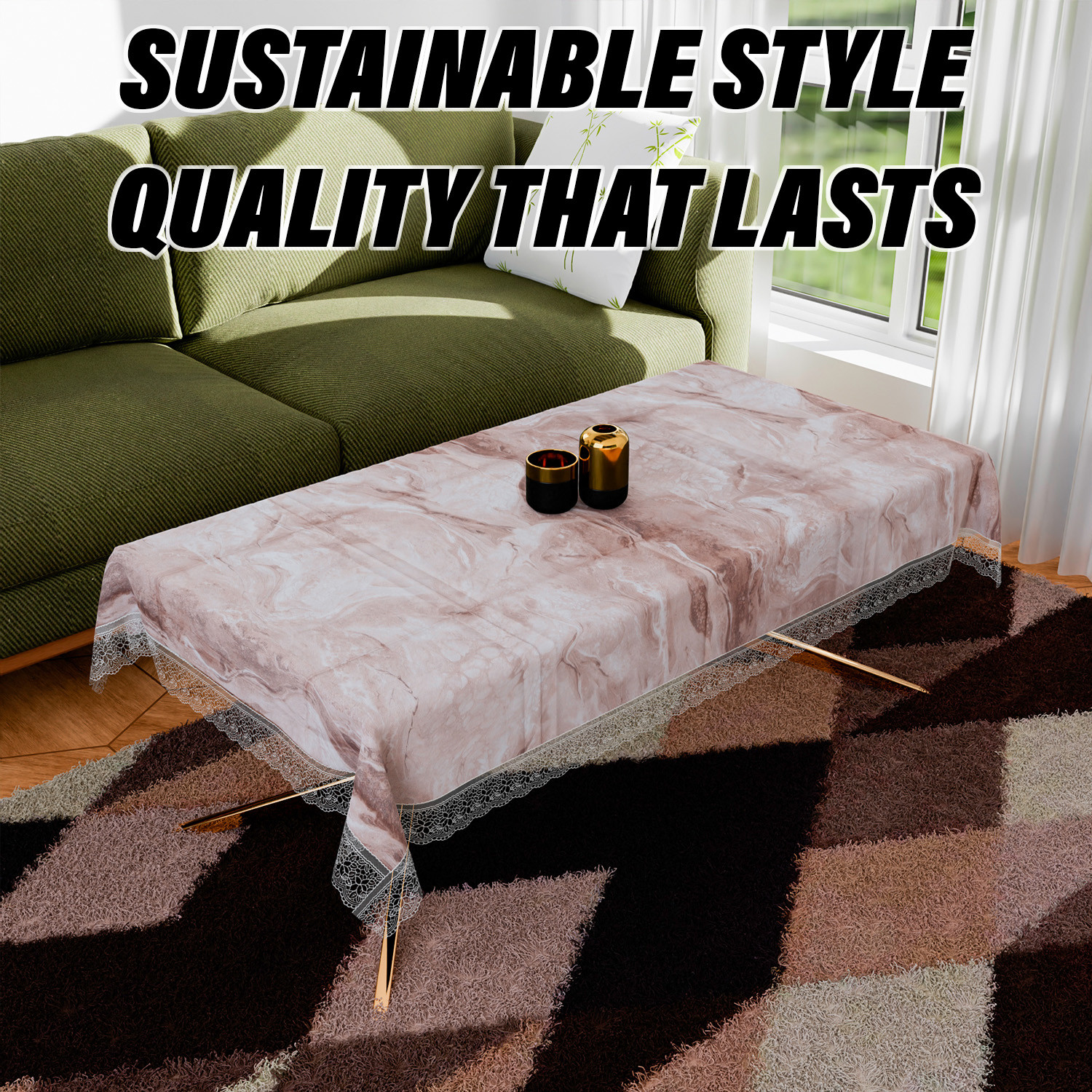 Kuber Industries Table Cover  PVC Dining Table Cover  Table Cloth  Center Table Cover  Table Cover for Kitchen Table  Marble Table Cover for Hall Dcor  48x60 Inch  Brown